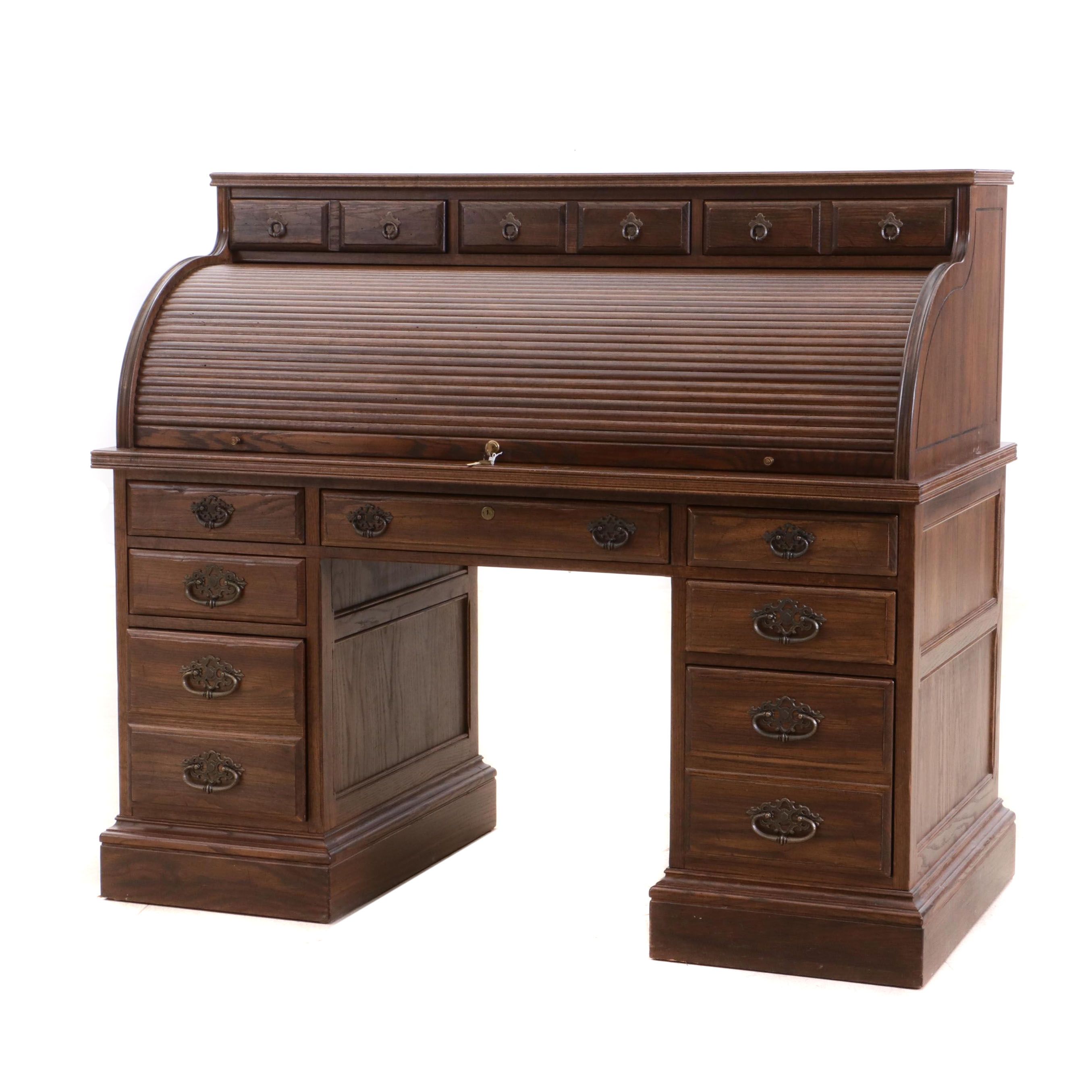 Ethan Allen Oak RollTop Desk, Late 20th Century EBTH