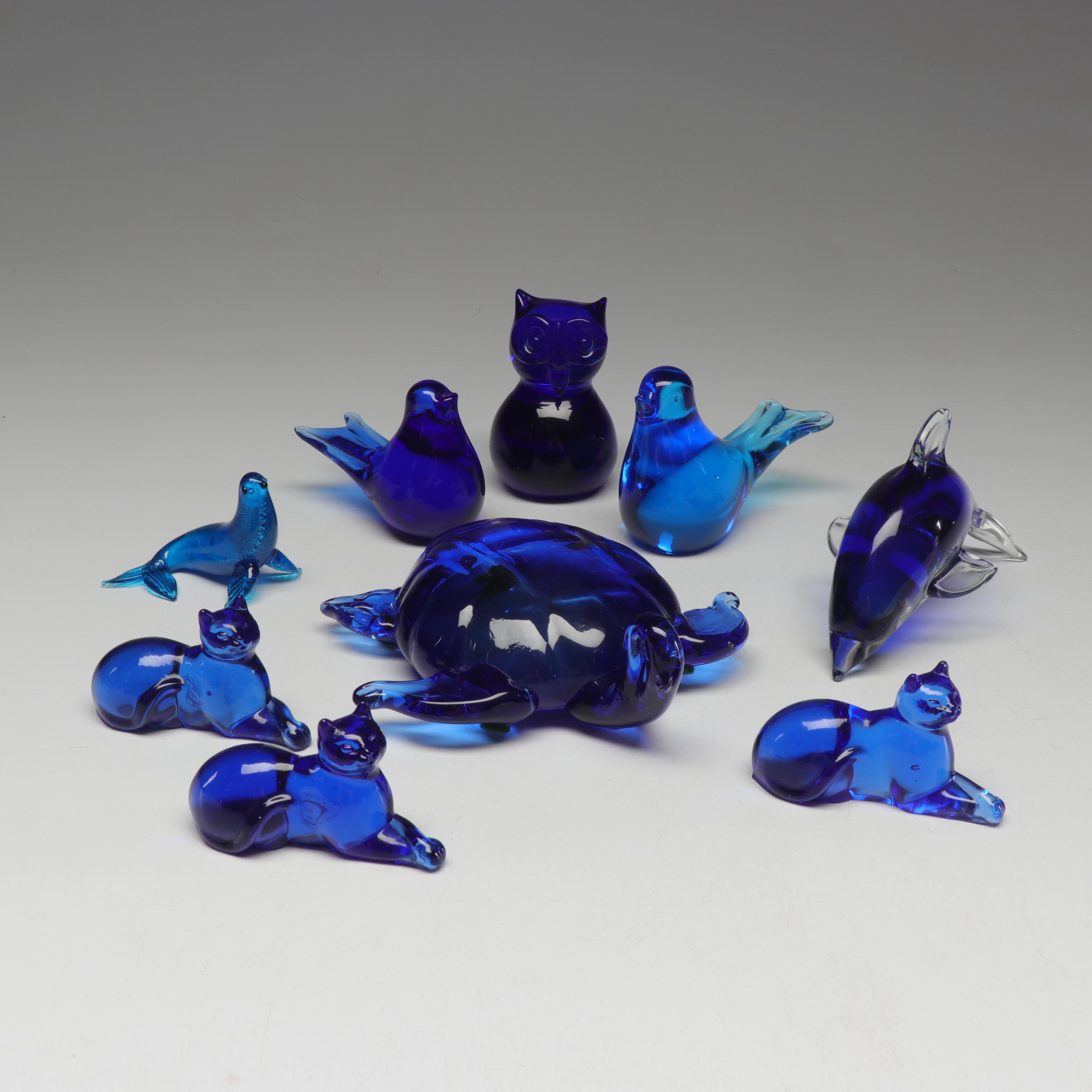 Blue Blown Glass Animal Figurines | EBTH