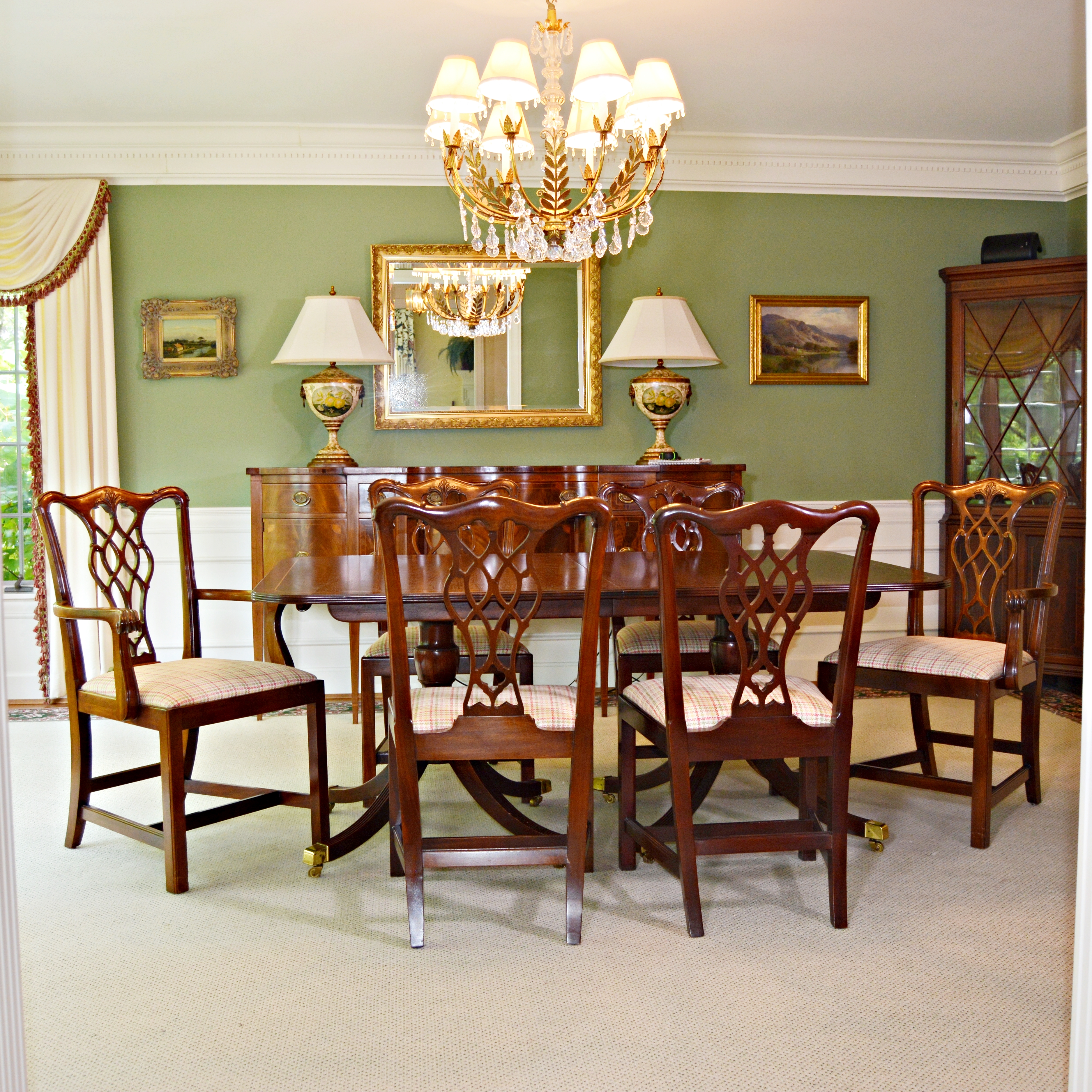 Baker Historic Charleston Dining Table with Baker Chippendale Dining