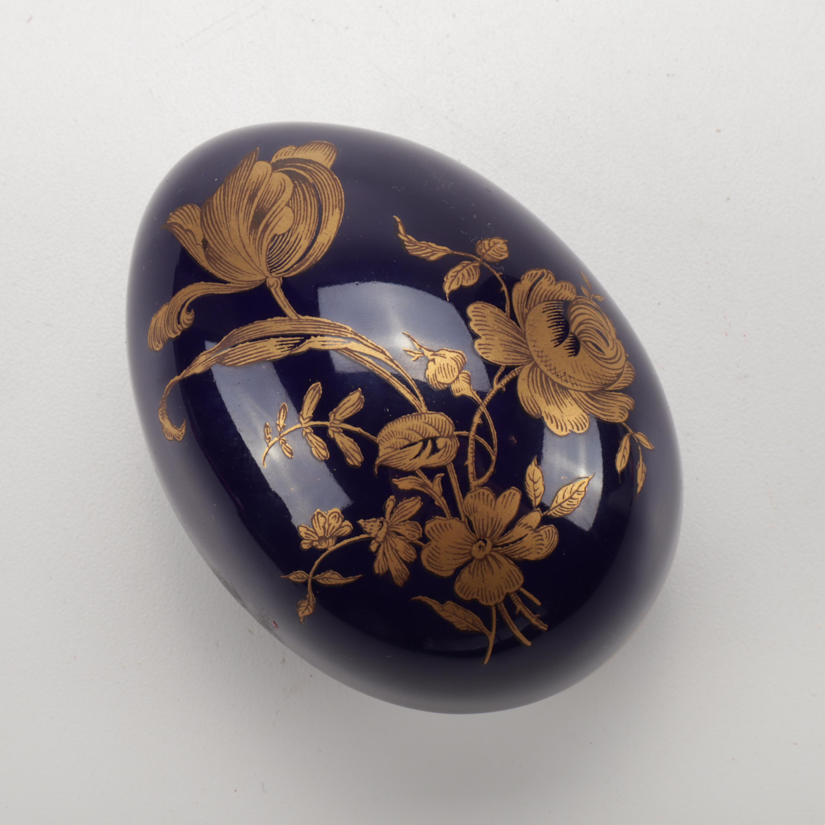 Rochard Limoge Blue and Gold Porcelain EggShaped Box EBTH