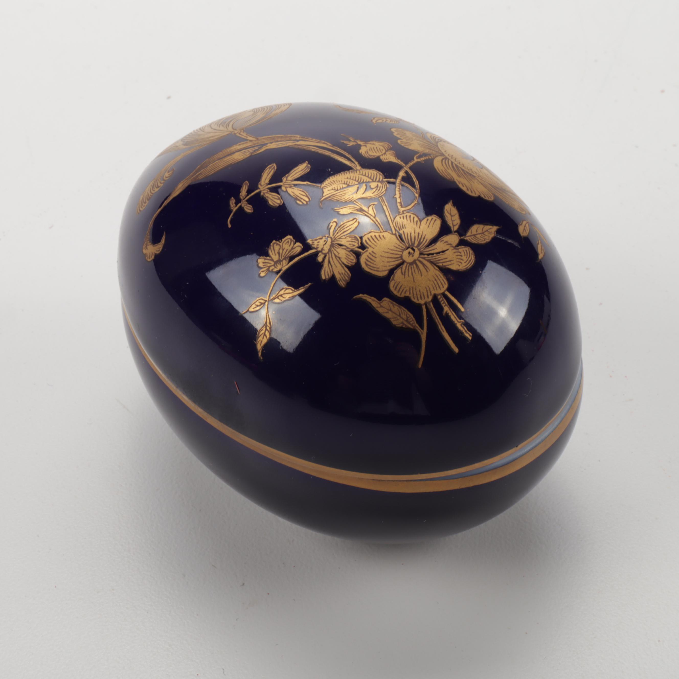 Rochard Limoge Blue and Gold Porcelain EggShaped Box EBTH