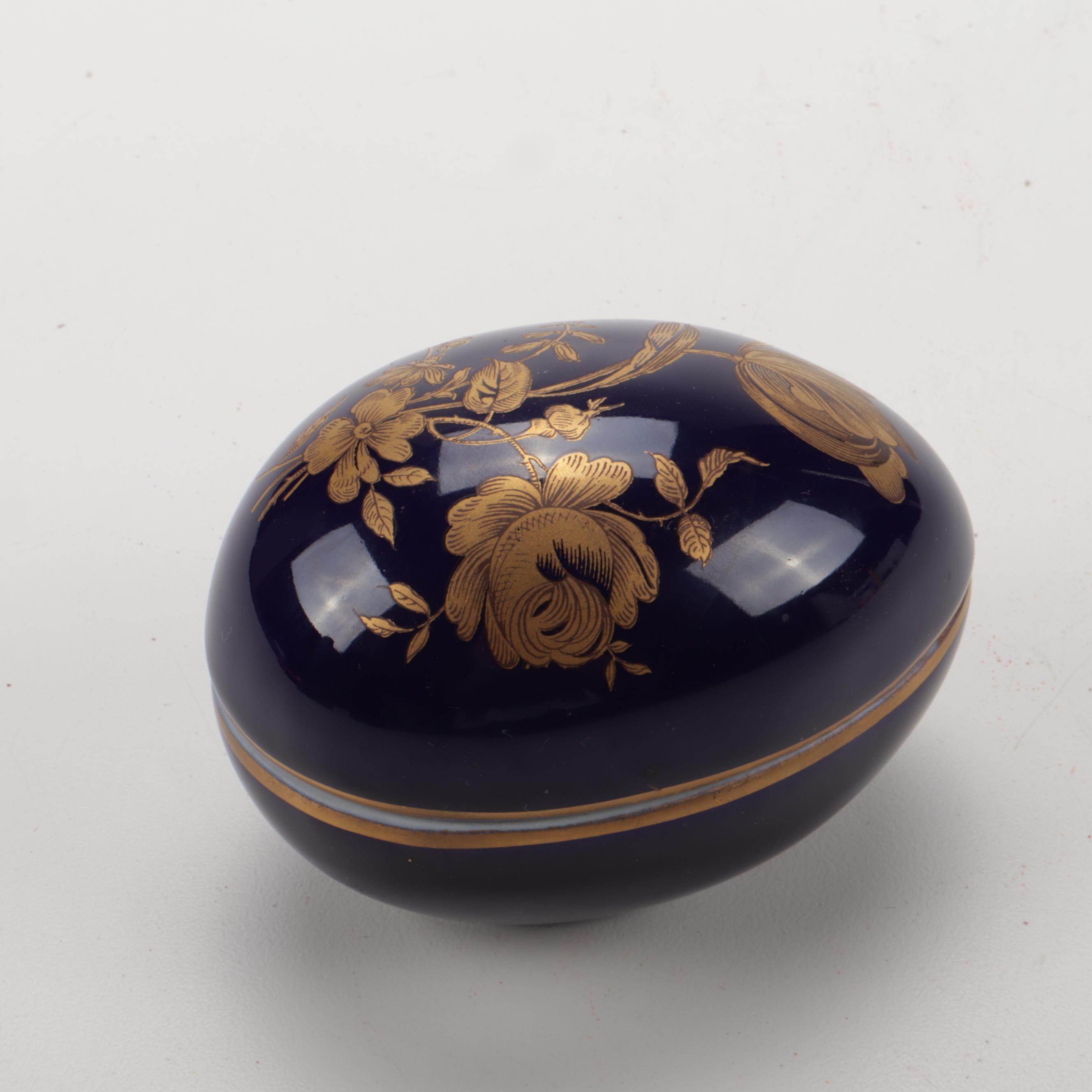 Rochard Limoge Blue and Gold Porcelain EggShaped Box EBTH