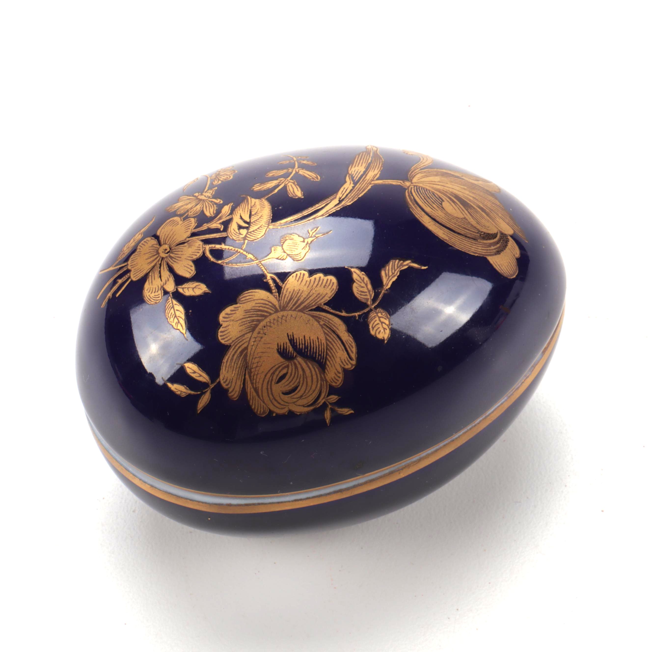 Rochard Limoge Blue and Gold Porcelain EggShaped Box EBTH