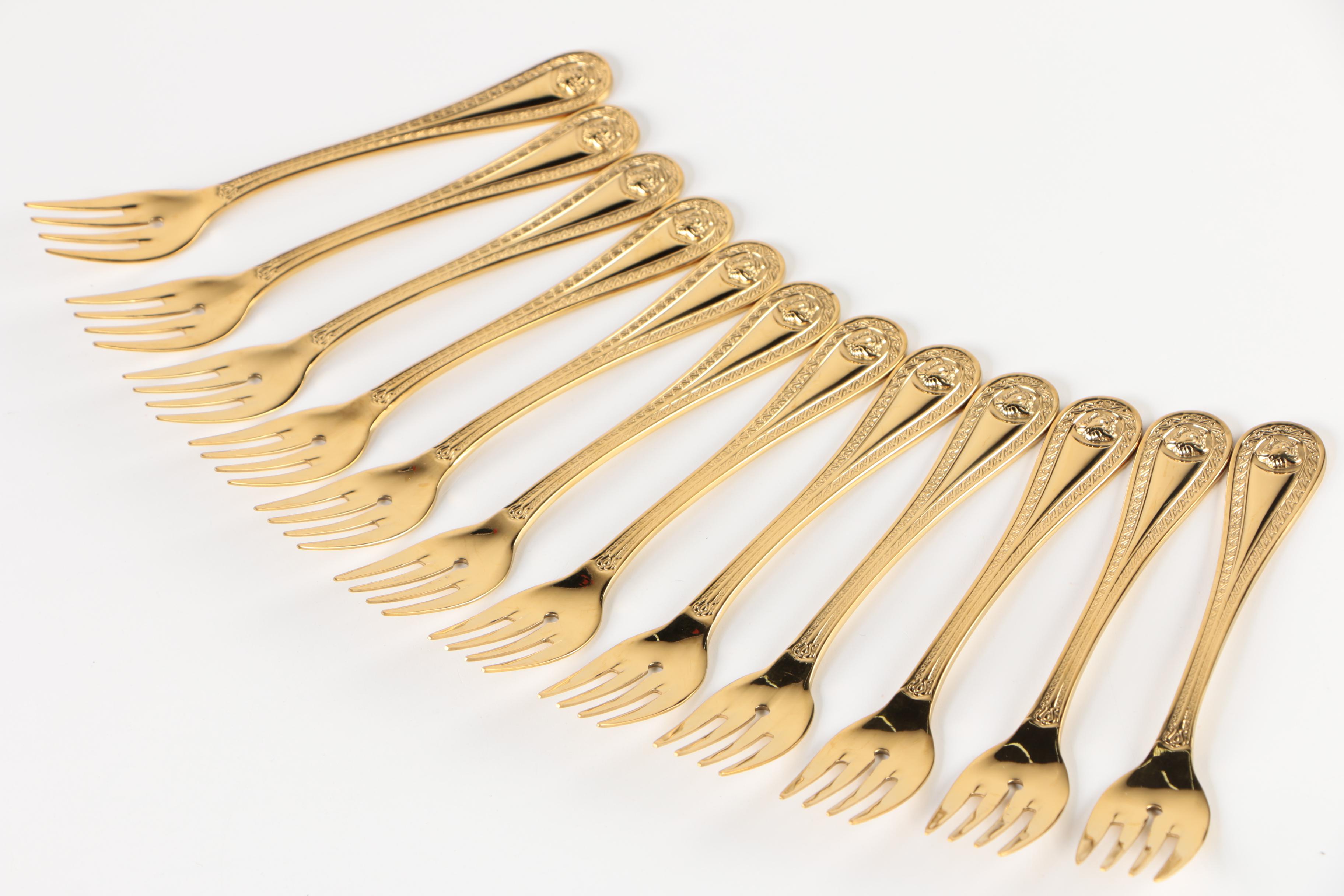 Versace for Rosenthal "Medusa" 24K Gold Plated Salad Forks and Knives EBTH