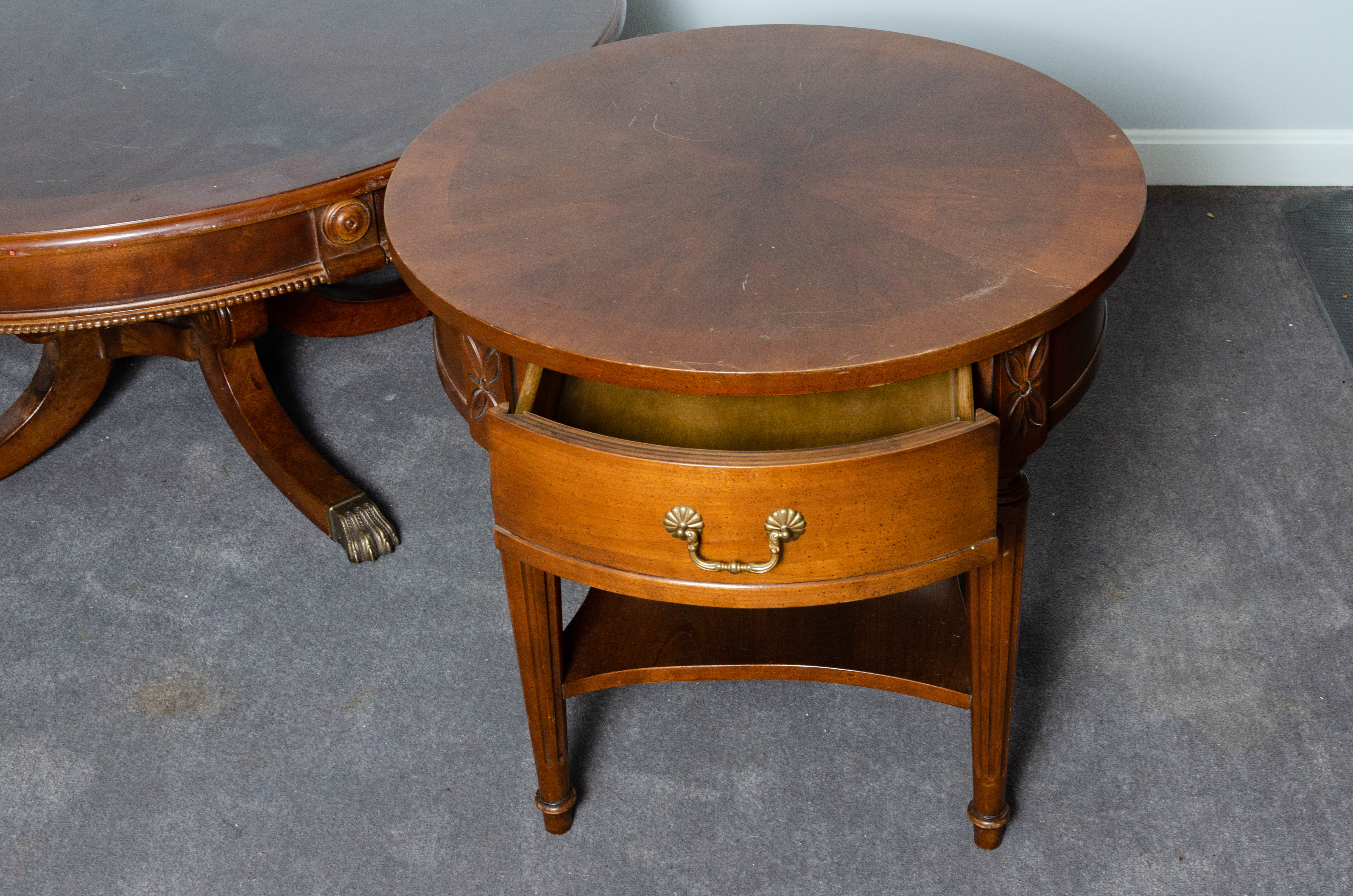 Duncan Phyfe Style Wooden Round Coffee Table and Side Table, Mid-20th ...