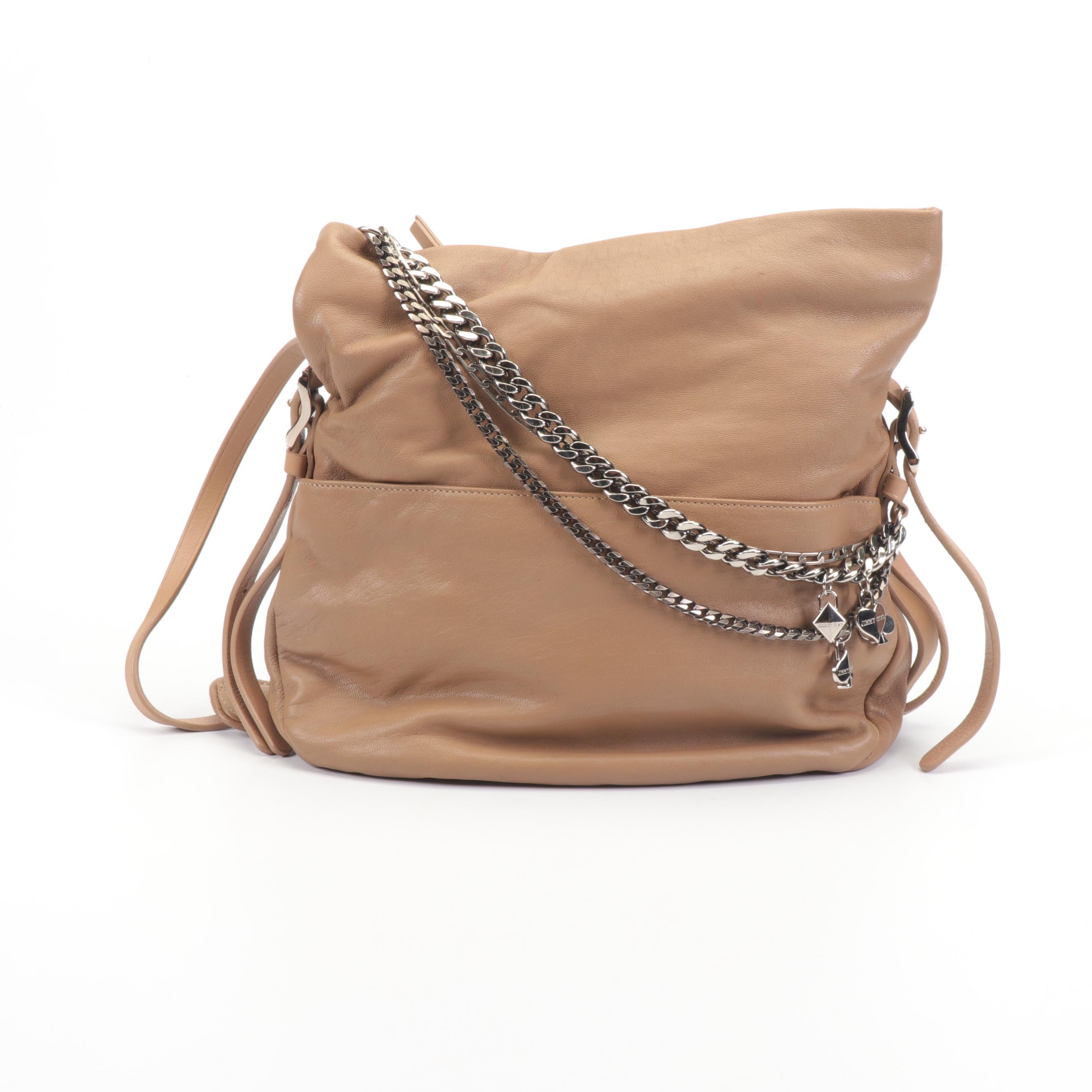 Jimmy Choo Tan Grained Leather Chain Charm Shoulder Bag EBTH
