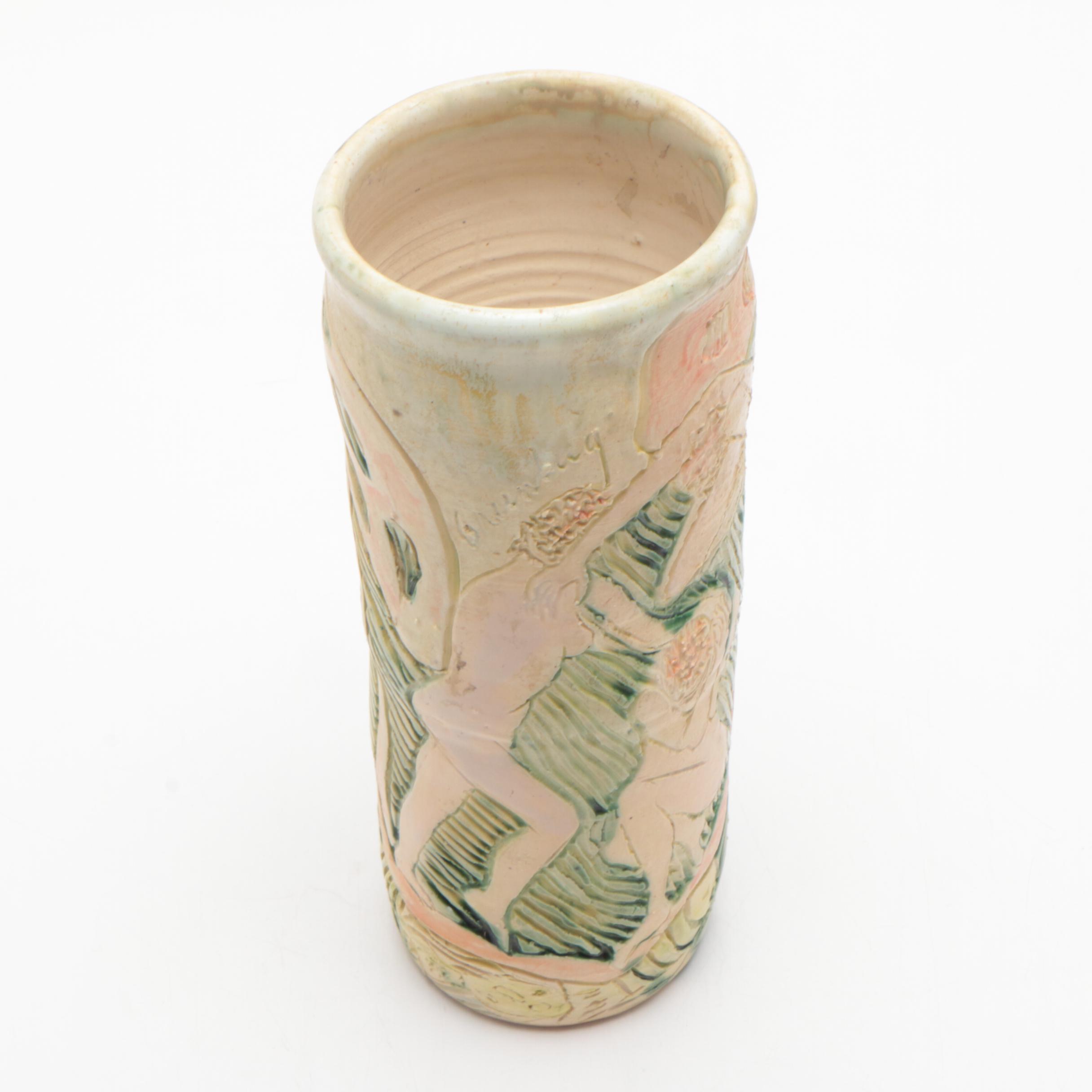 JoAnn Greenberg Studio Pottery Vase with Figural Motif EBTH
