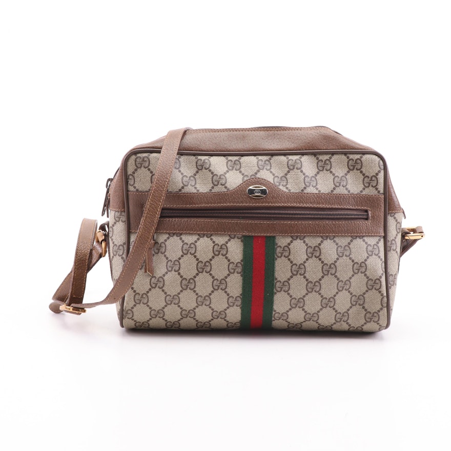 Gucci Accessory Collection GG Supreme Canvas Web Stripe Crossbody Bag, Vintage | EBTH
