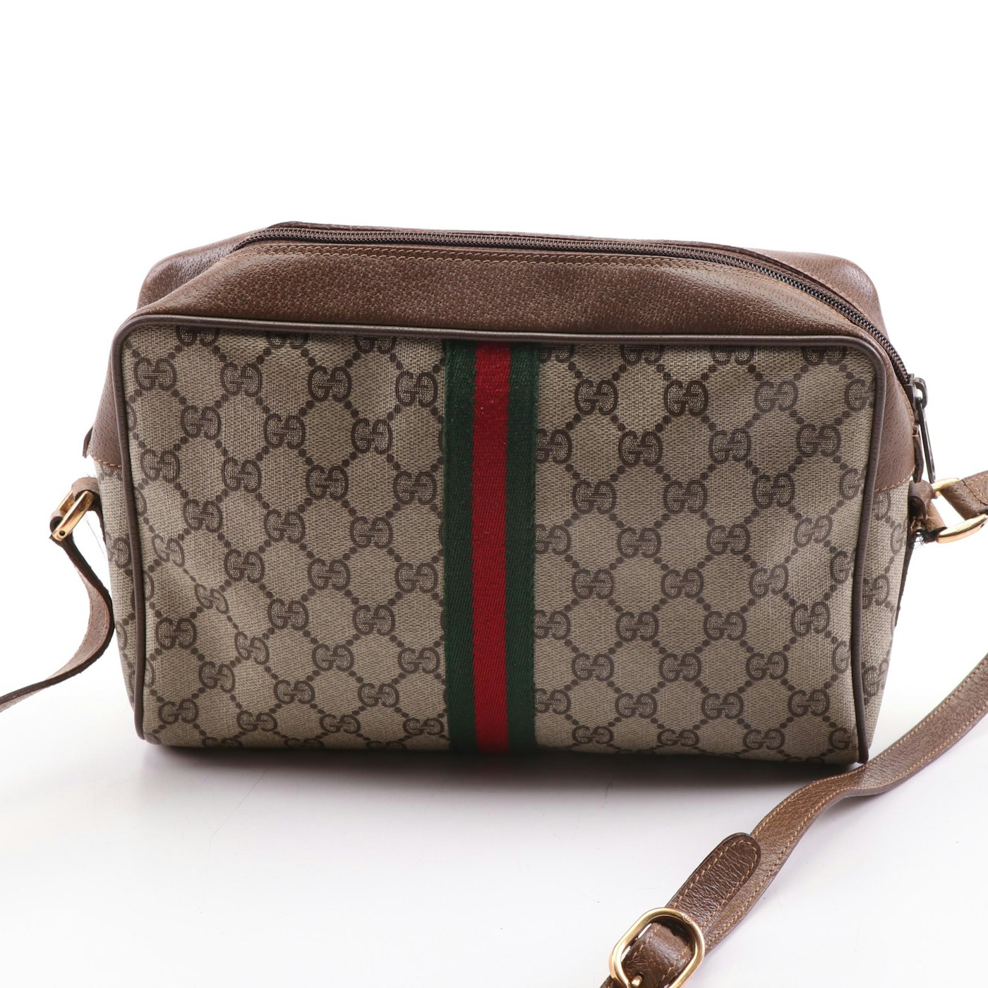 Gucci Accessory Collection GG Supreme Canvas Web Stripe Crossbody Bag, Vintage | EBTH