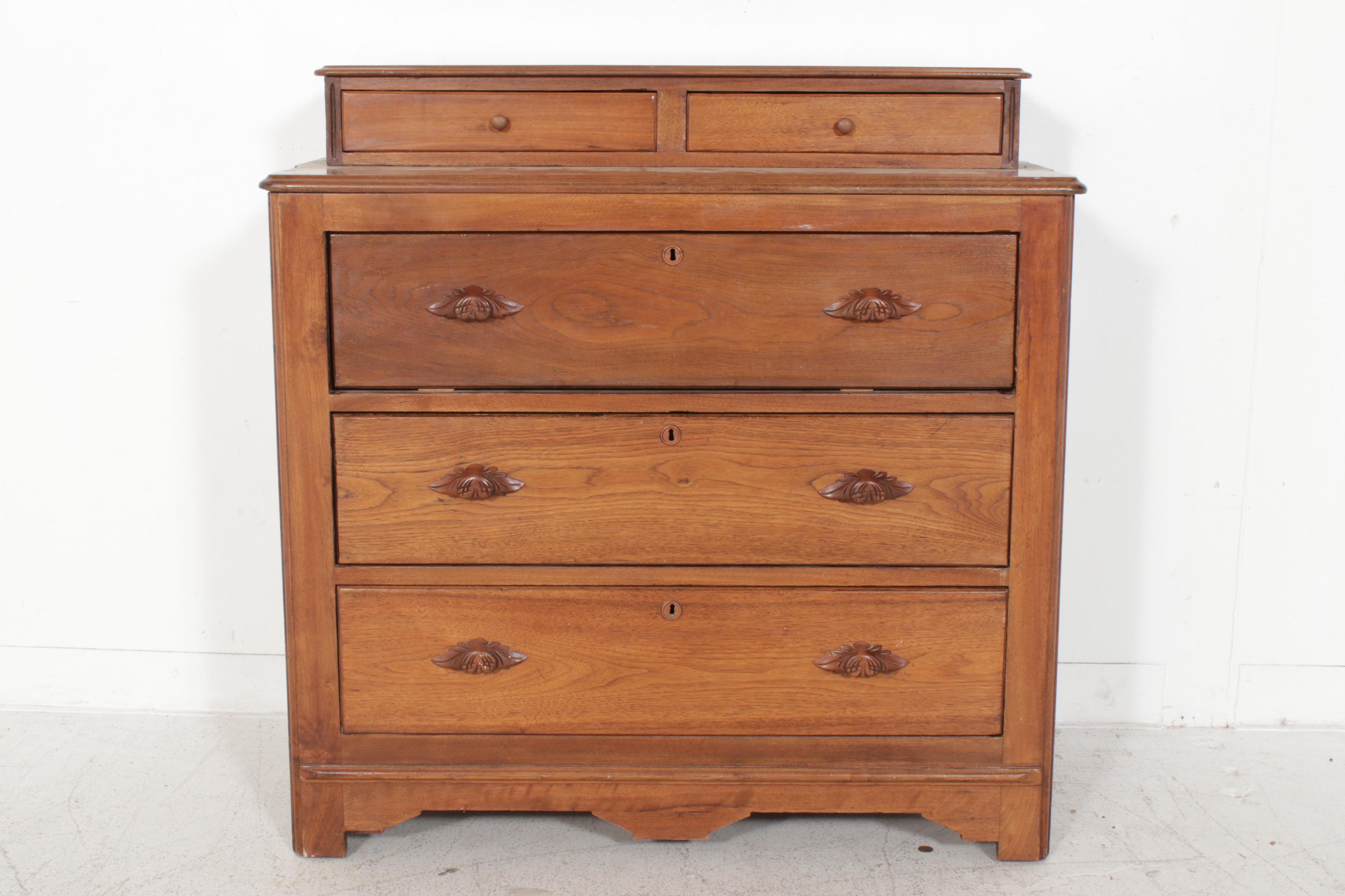 Victorian, Eastlake Walnut Dressing Table with WallMounted Mirror