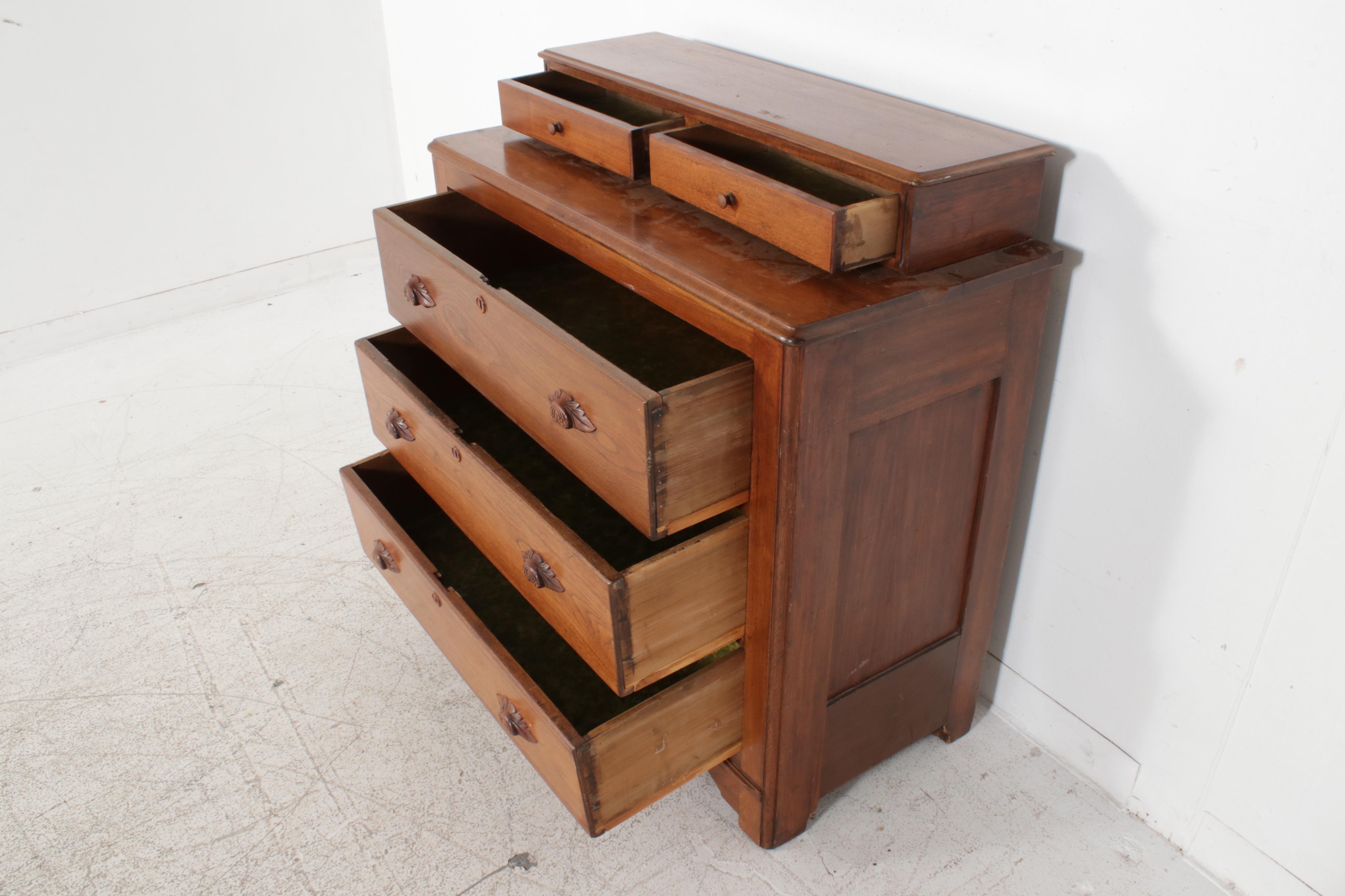 Victorian, Eastlake Walnut Dressing Table with WallMounted Mirror
