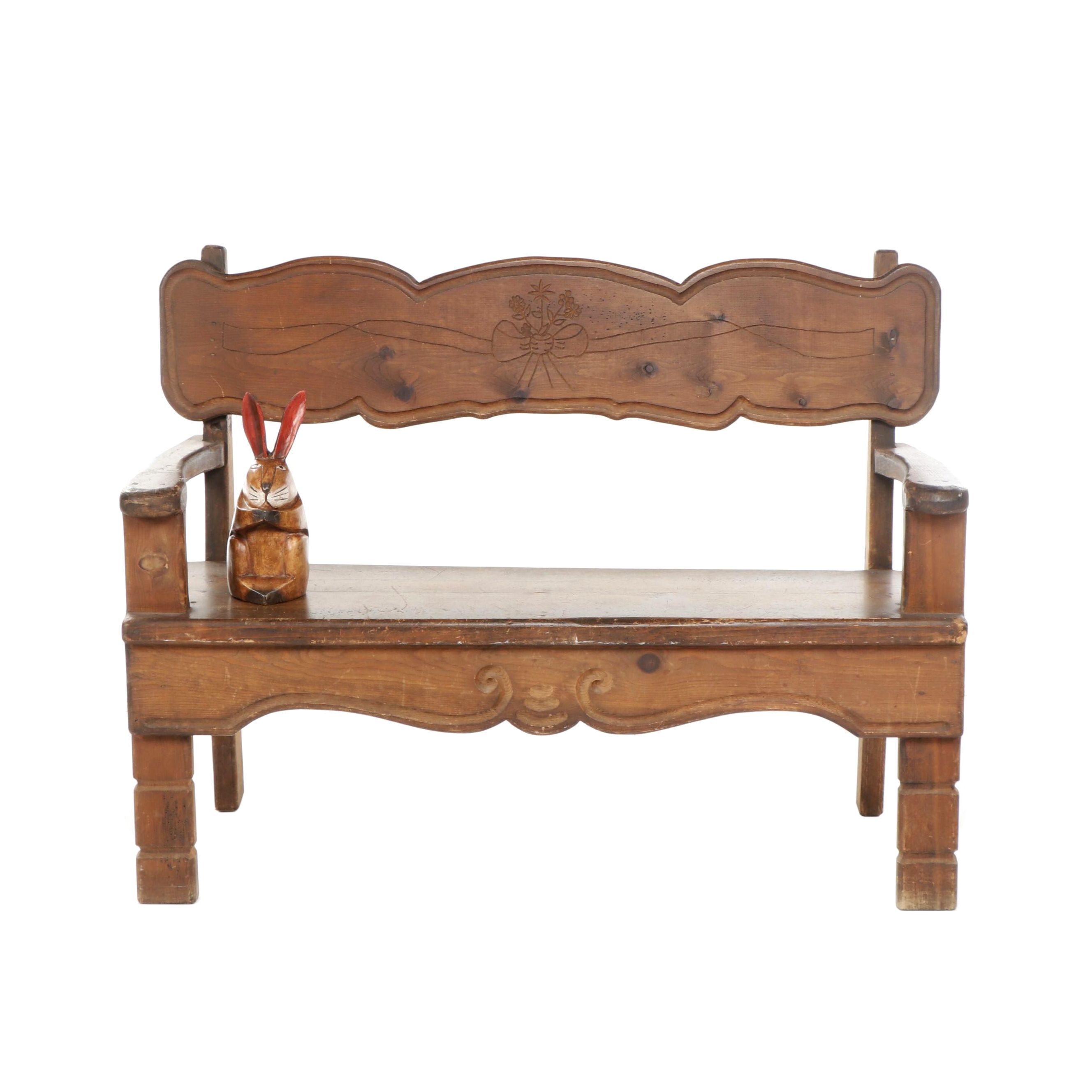 Country Style Rustic Bench With Hand Made Design And Carved Wooden