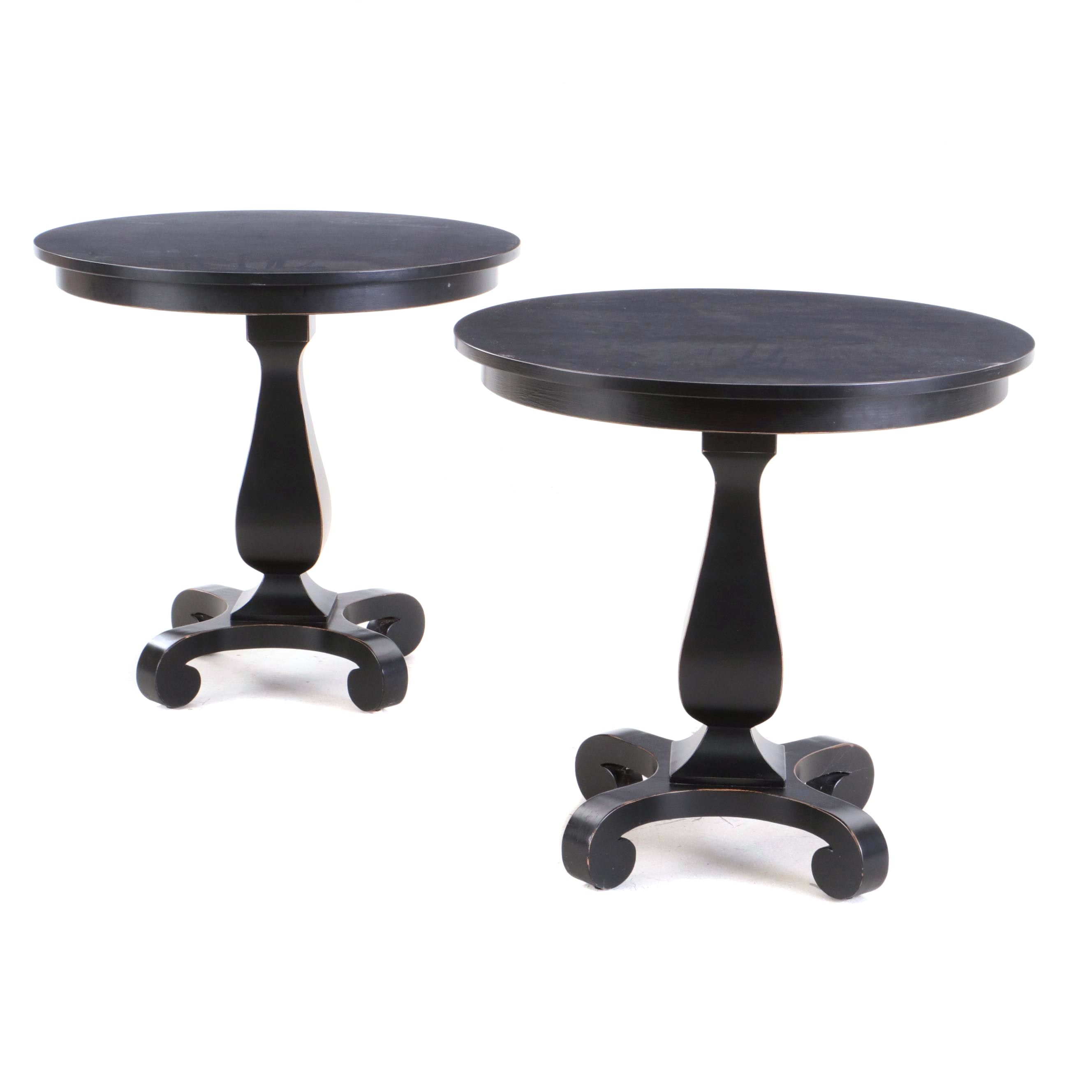 Pair Of Buying Design For Crate Barrel Ebonized Pedestal Side Tables Ebth