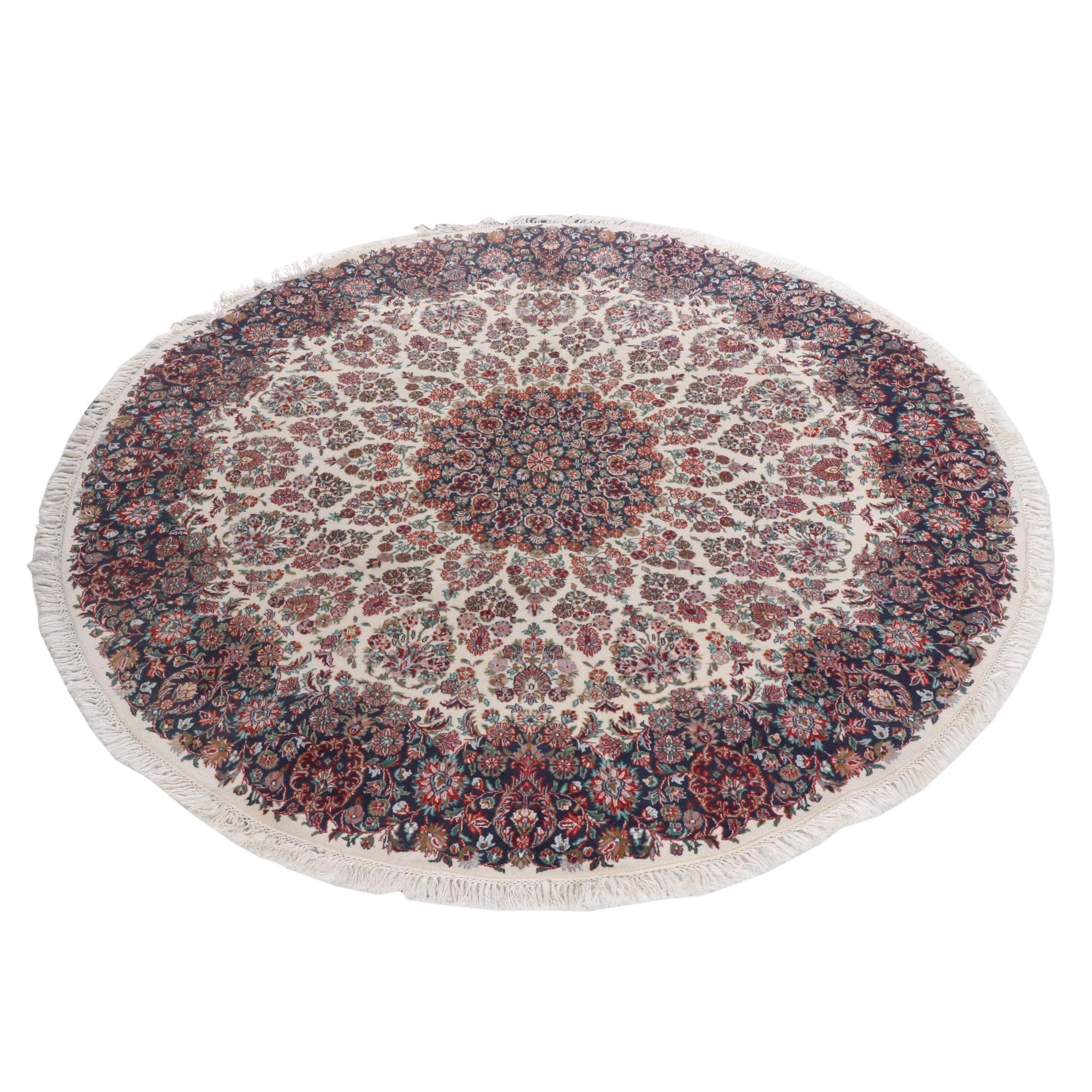 Hand Knotted Indo Persian Kerman Wool Round Rug