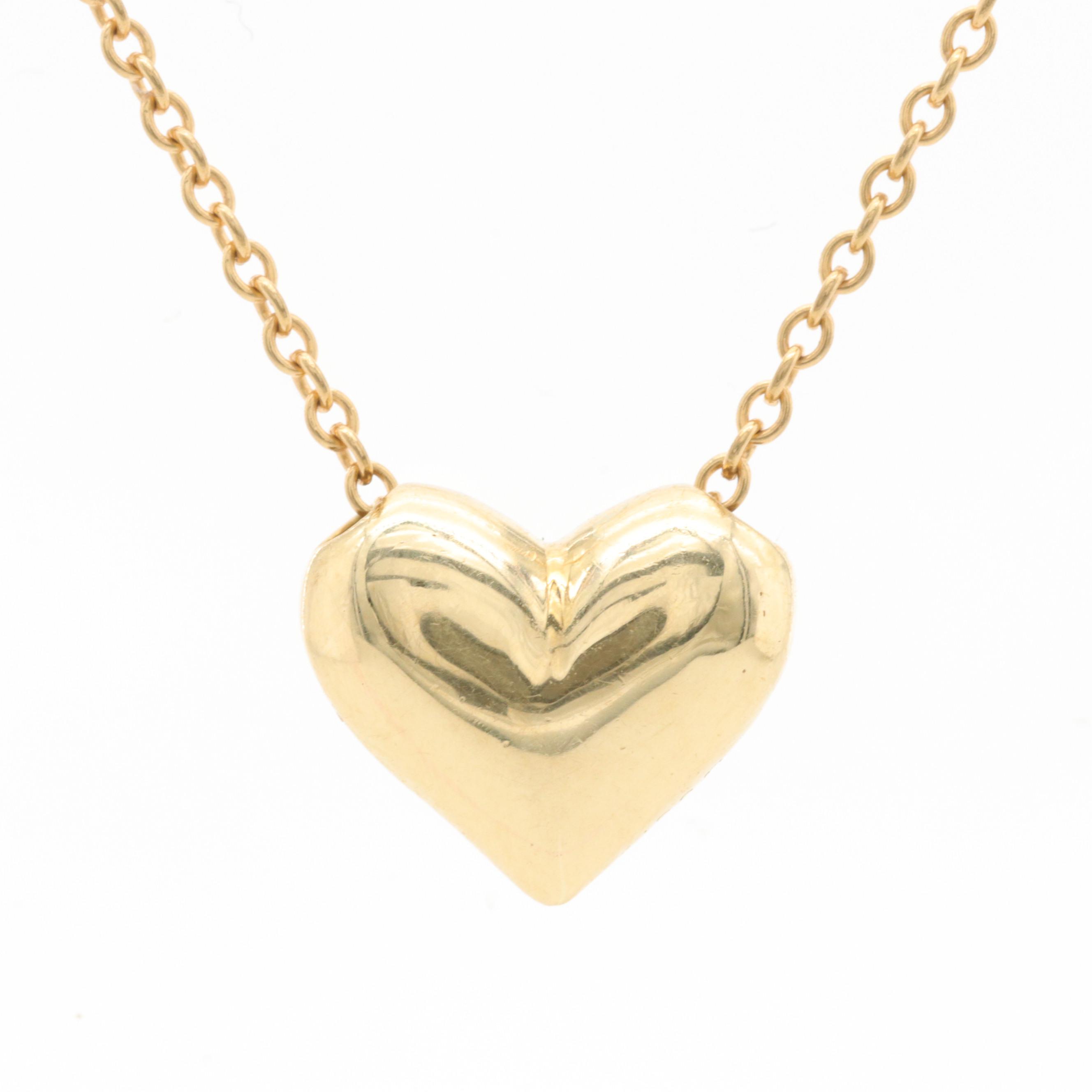 Tiffany & Co. 18K Yellow Gold Diamond Heart Necklace with Platinum Accents | EBTH