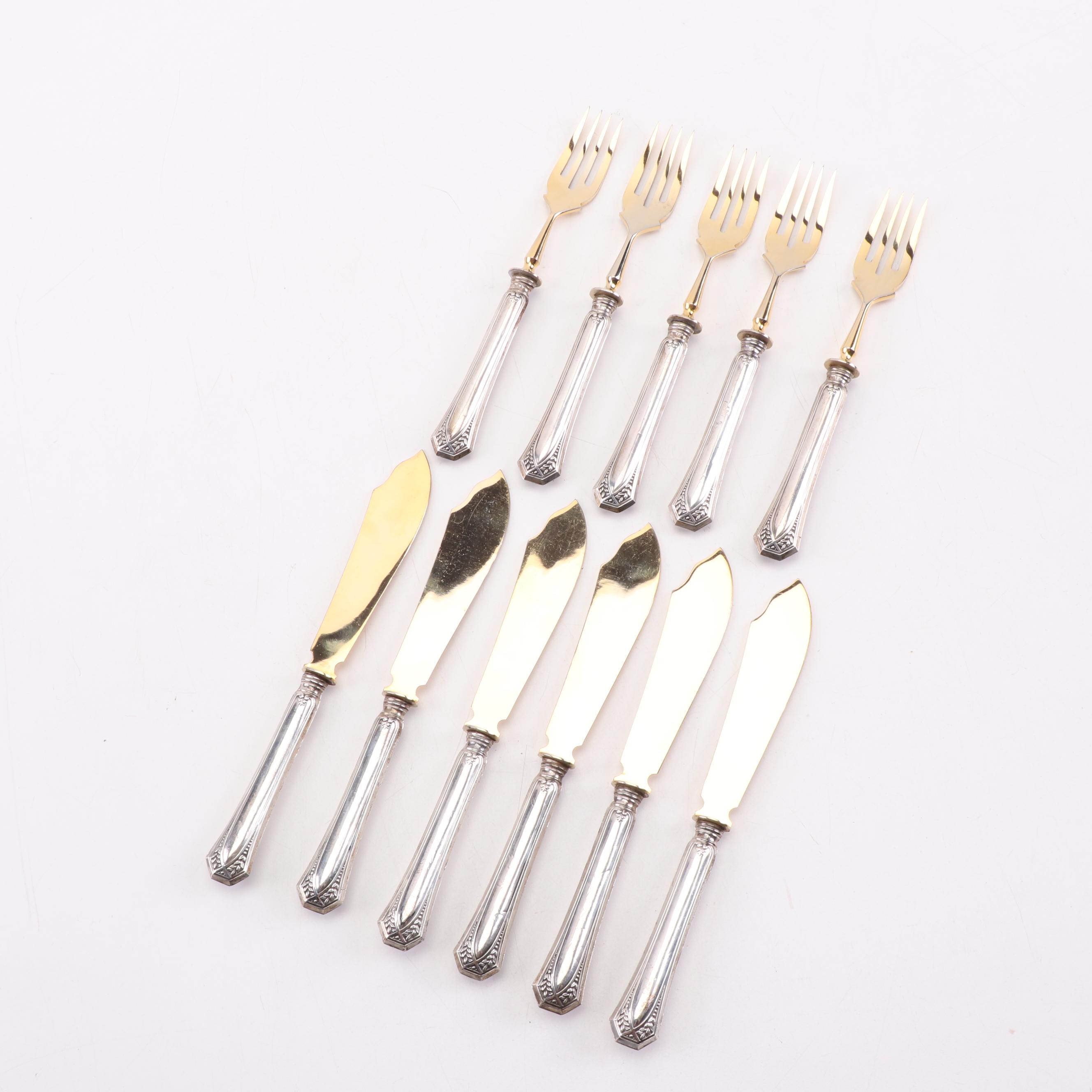 800 Silver and Gold Washed Fish Flatware Set EBTH