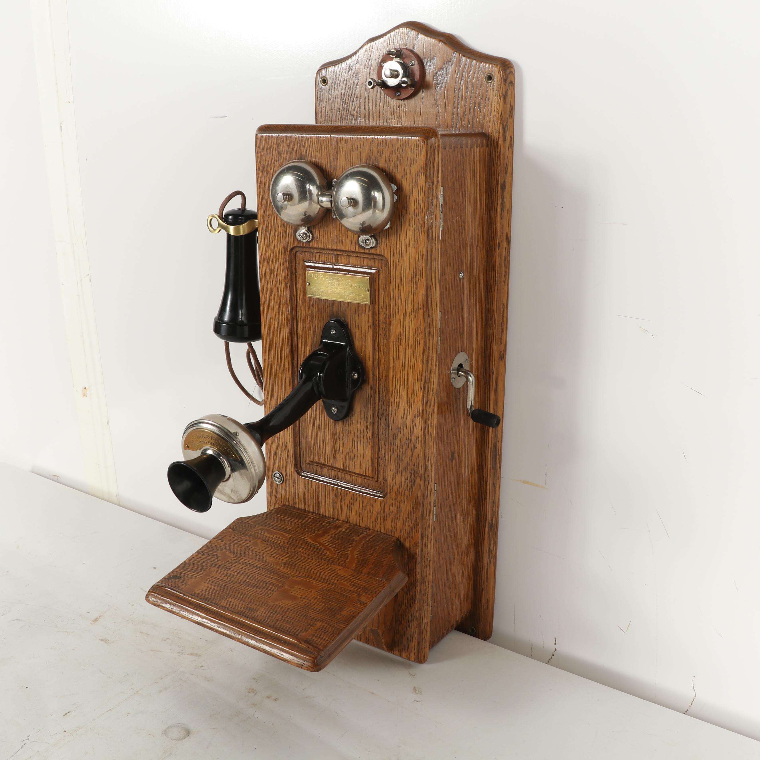 B-R Electric & Telephone Co. Oak Case Hand Crank Telephone, Early 20th ...