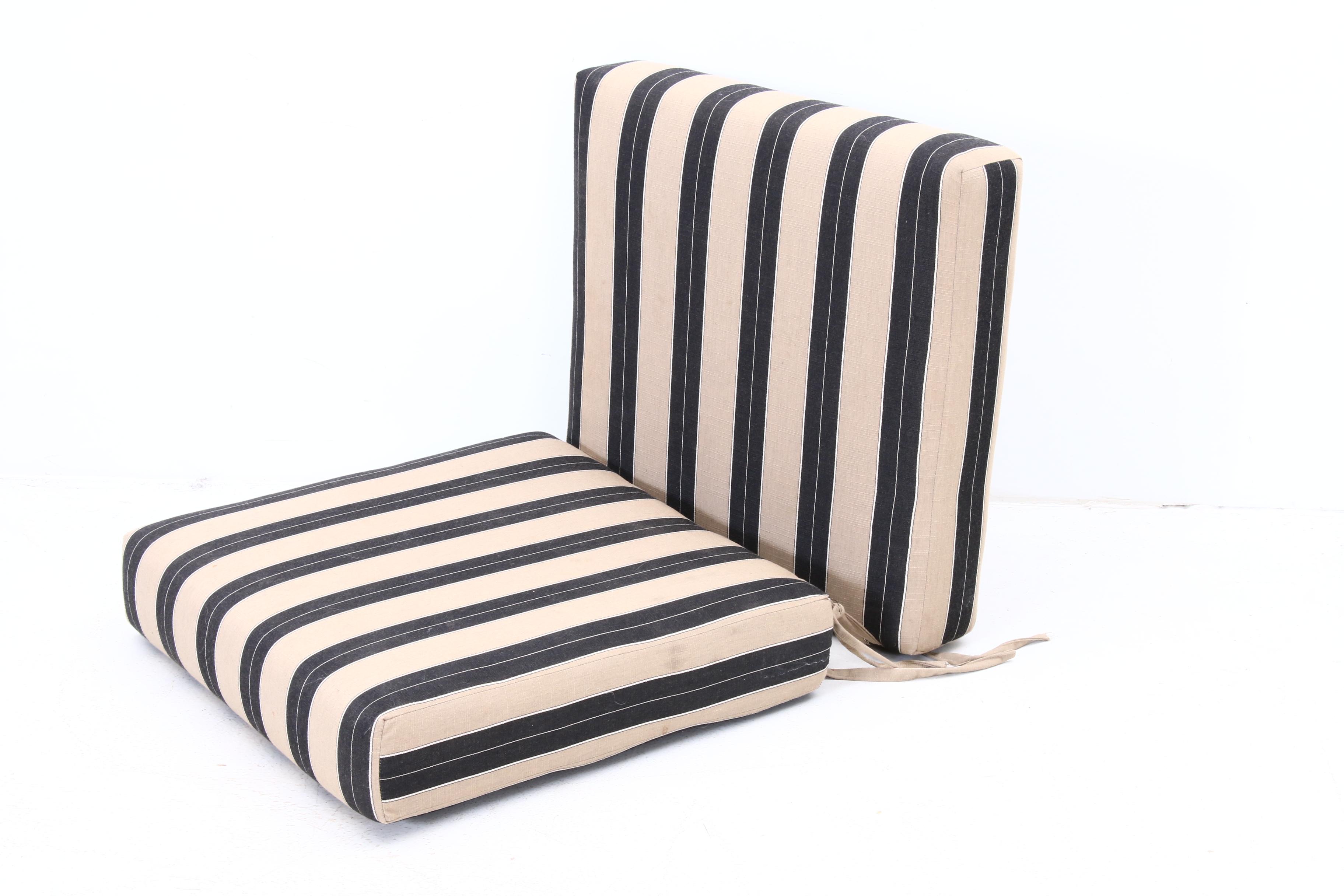 Sunbrella Black and Tan Striped Indoor/Outdoor Patio Cushions EBTH
