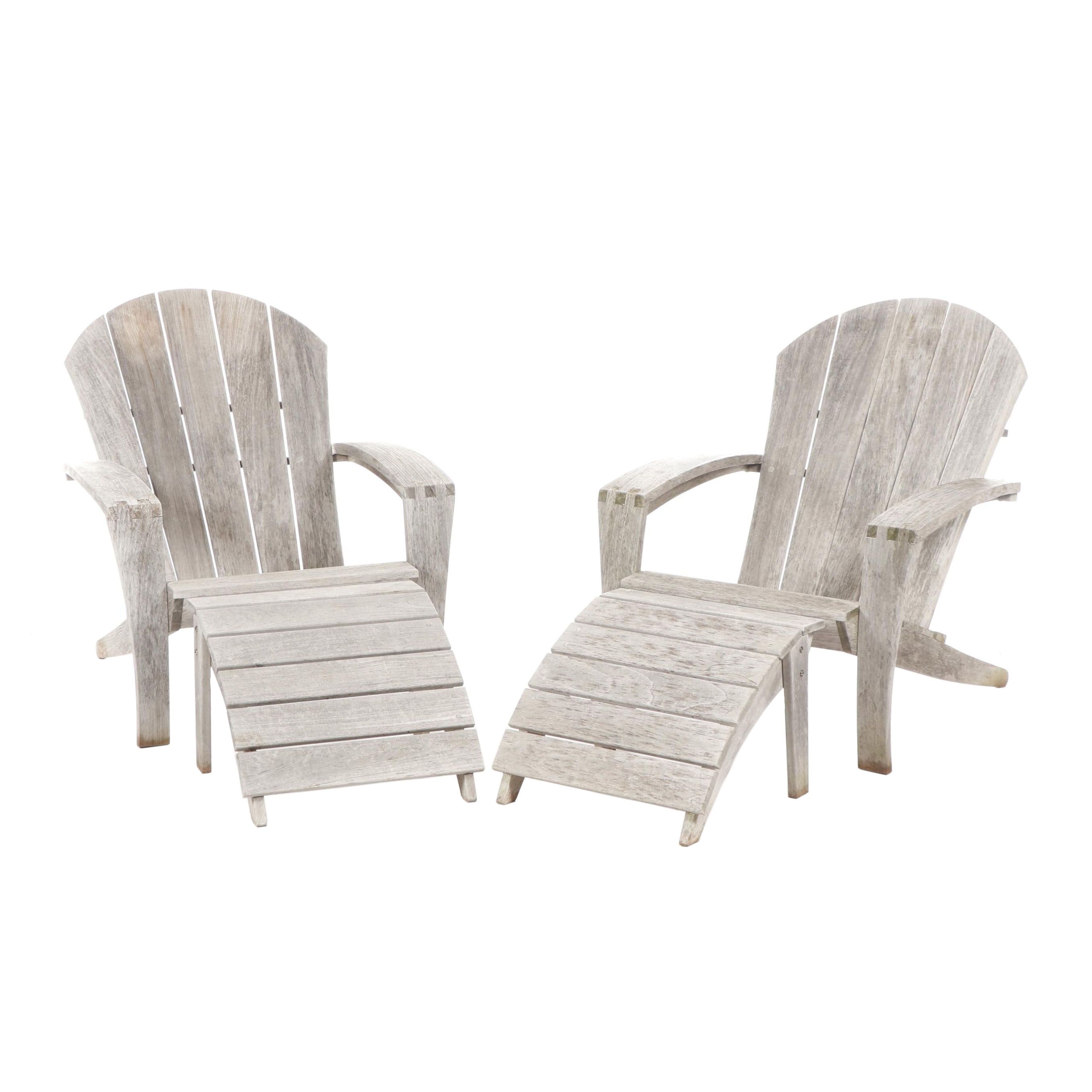 Smith Hawken Teak Adirondack Style Patio Lounge Chairs With