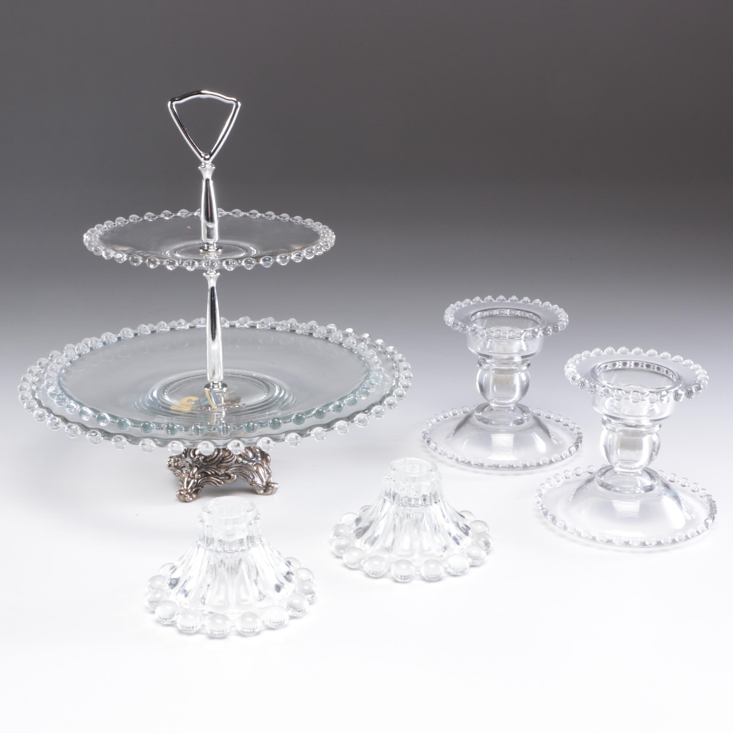 Imperial Glass Co. "Candlewick" Glass Cake Stand and "Boopie