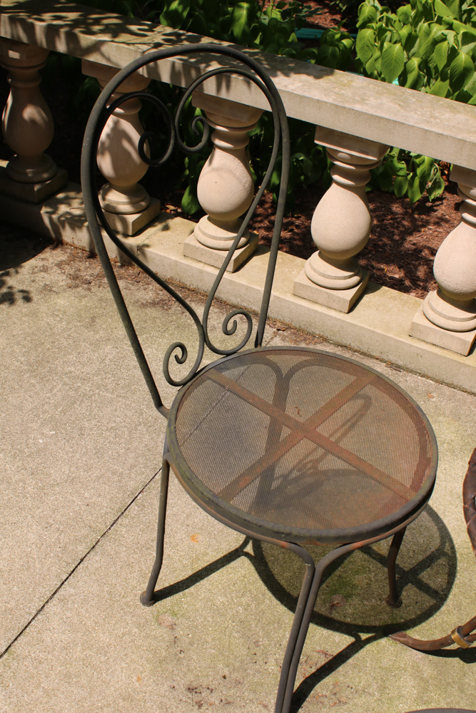 Wrought Iron Patio Side Table and Four Chairs, Late 20th Century EBTH