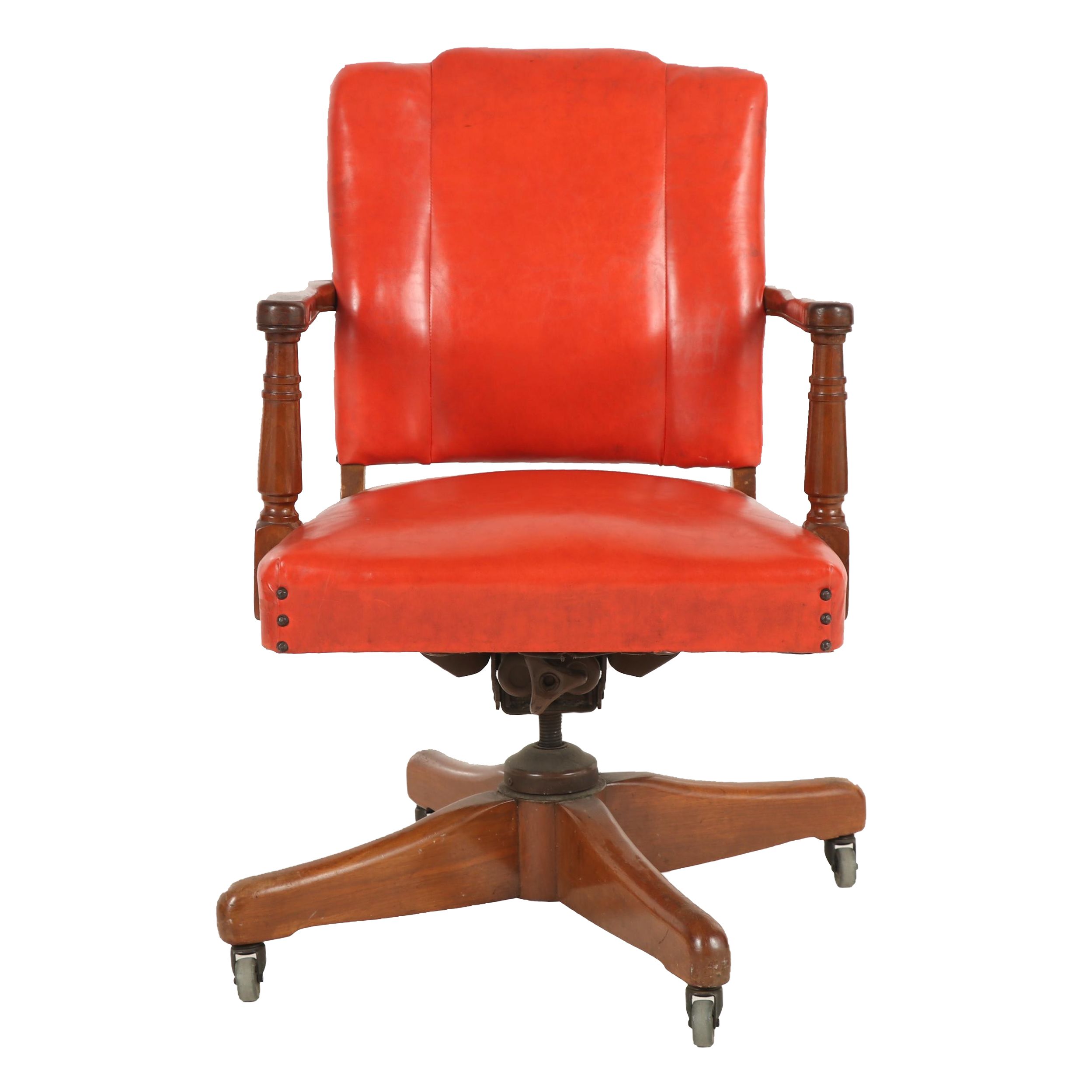 Coral Vinyl Upholstered Wooden Office Chair 1970s Ebth