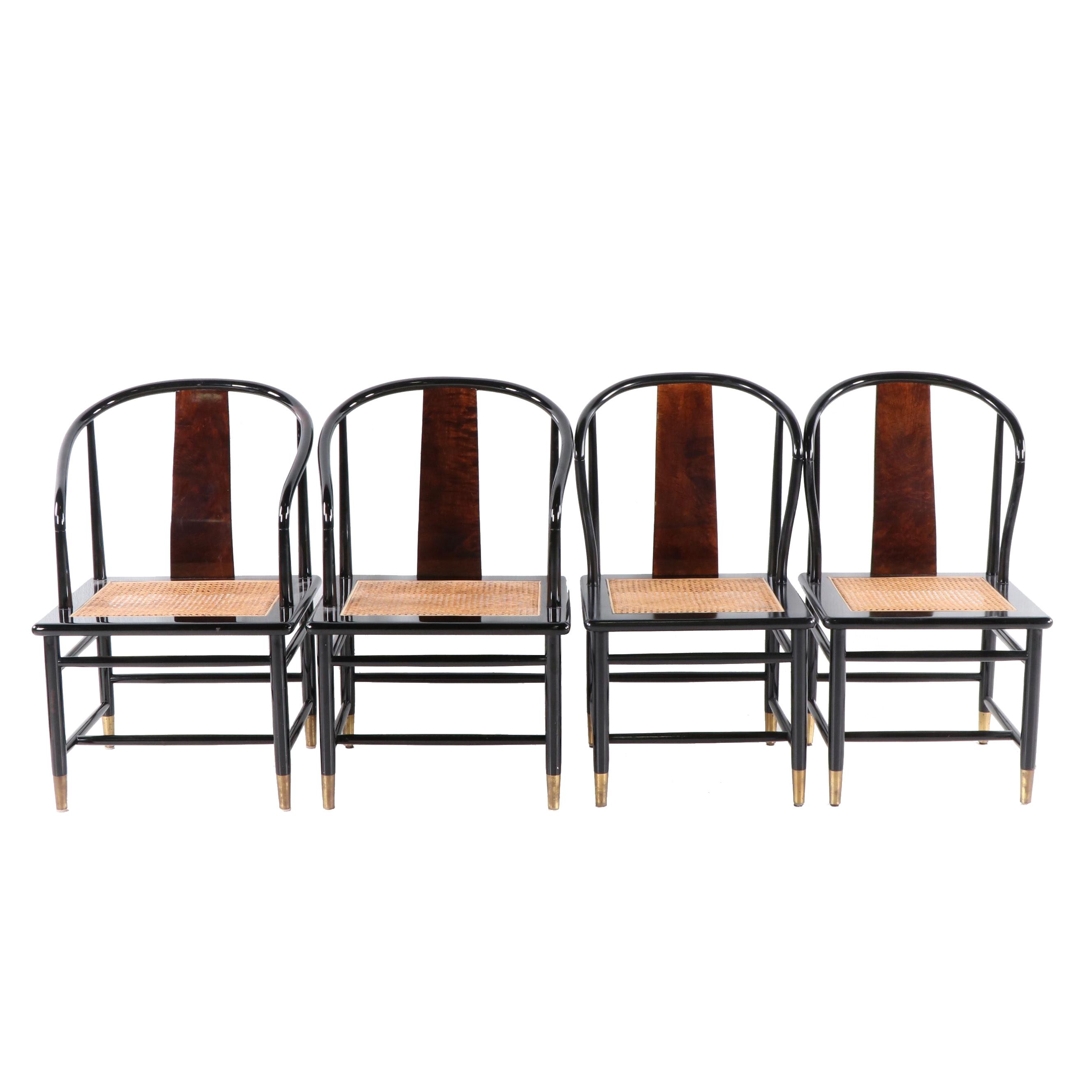 Henredon Chinese Style Black Lacquer Roundback Cane Seat Dining Chairs EBTH
