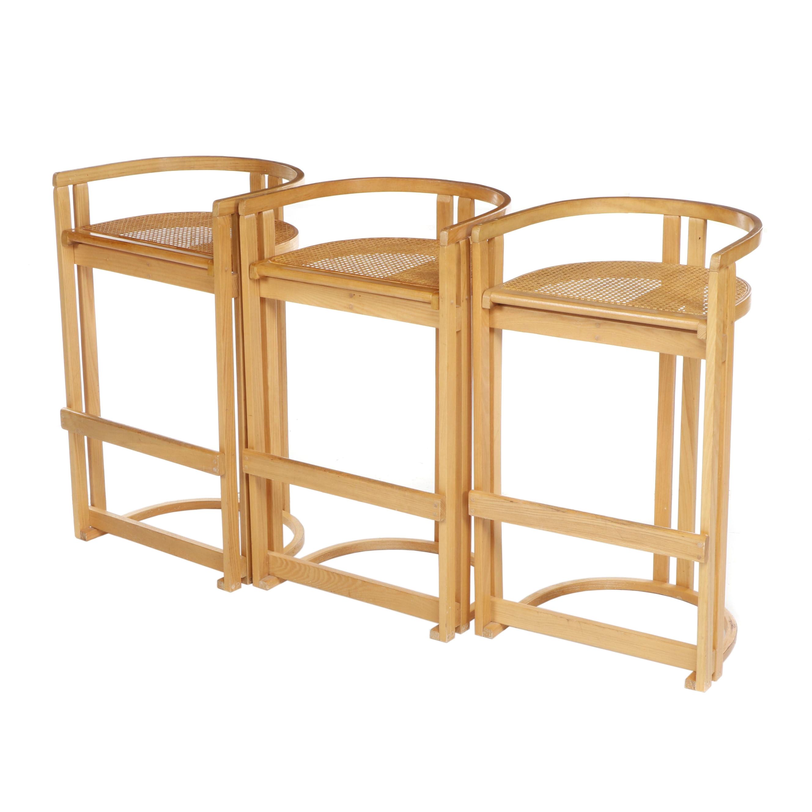 Vermont Tubbs Modern Style Caned Barstools Set Of Three Ebth