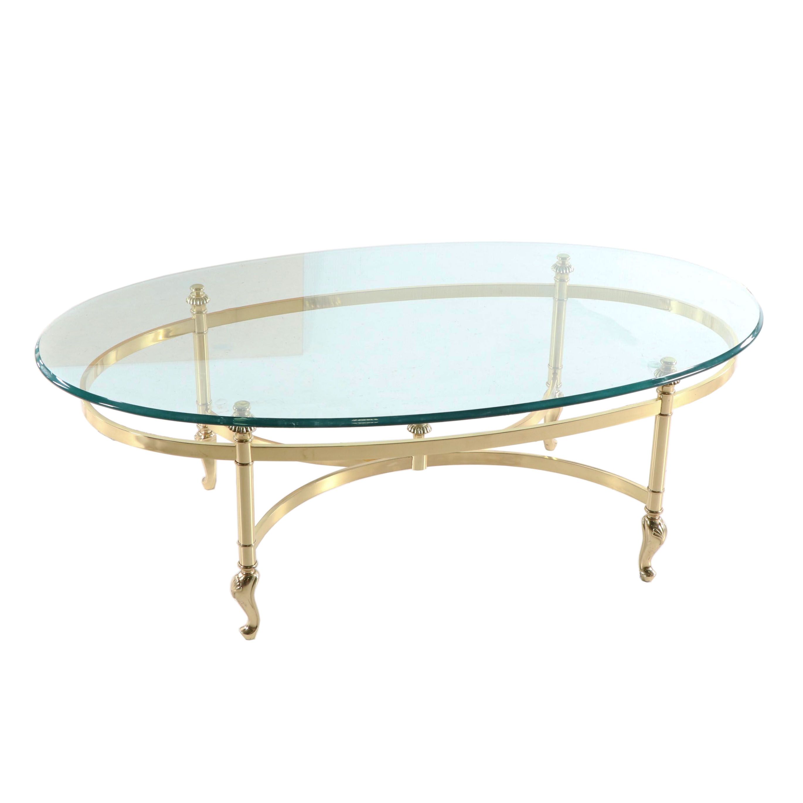 Style of La Barge, Brass and Glass Top Oval Coffee Table EBTH