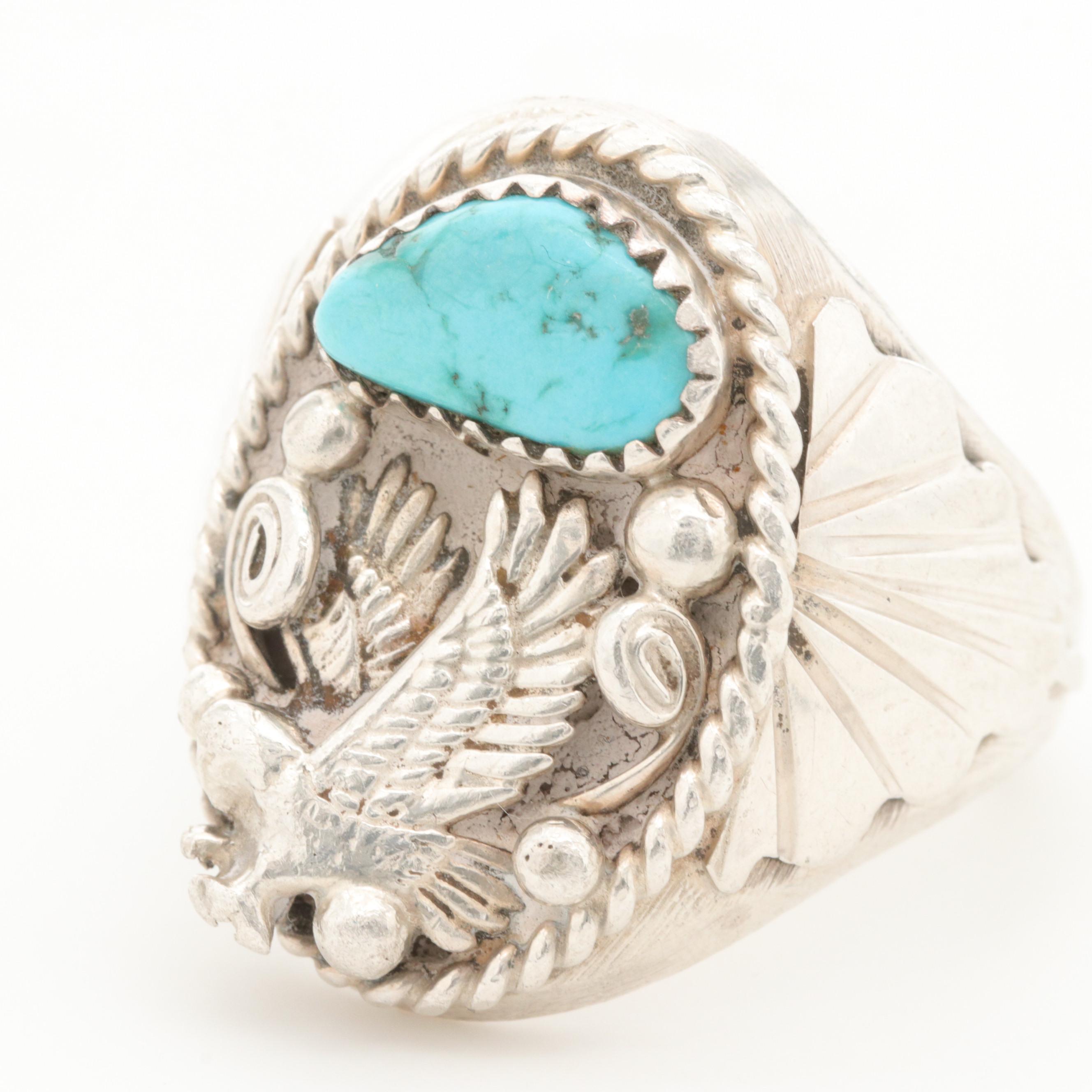 Running Bear Shop Sterling Silver Turquoise Eagle Ring EBTH