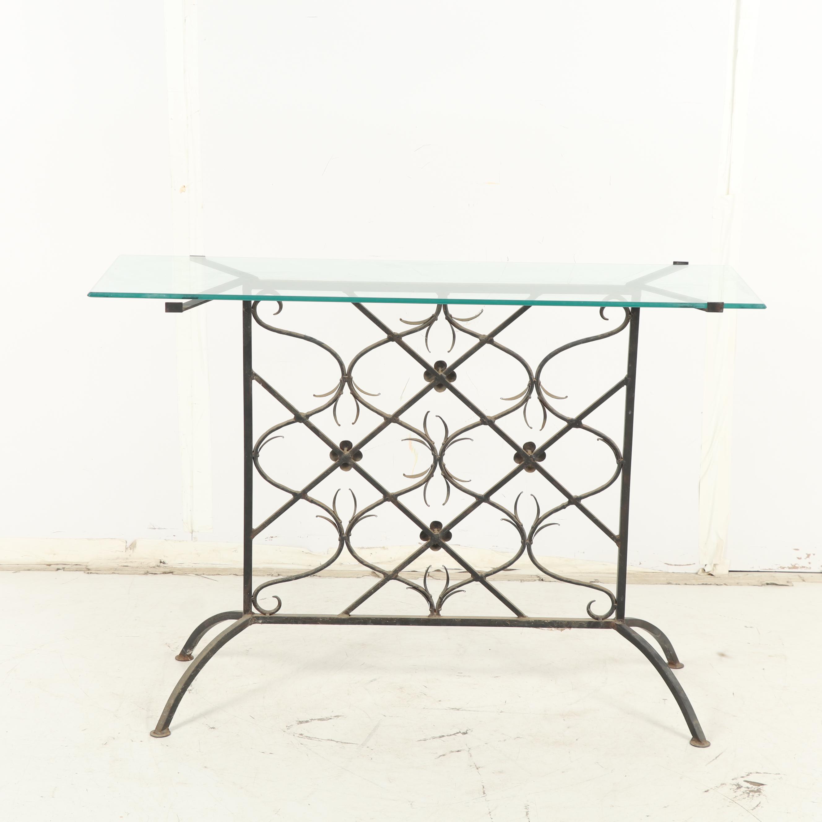 Glass Top Metal Console Table EBTH