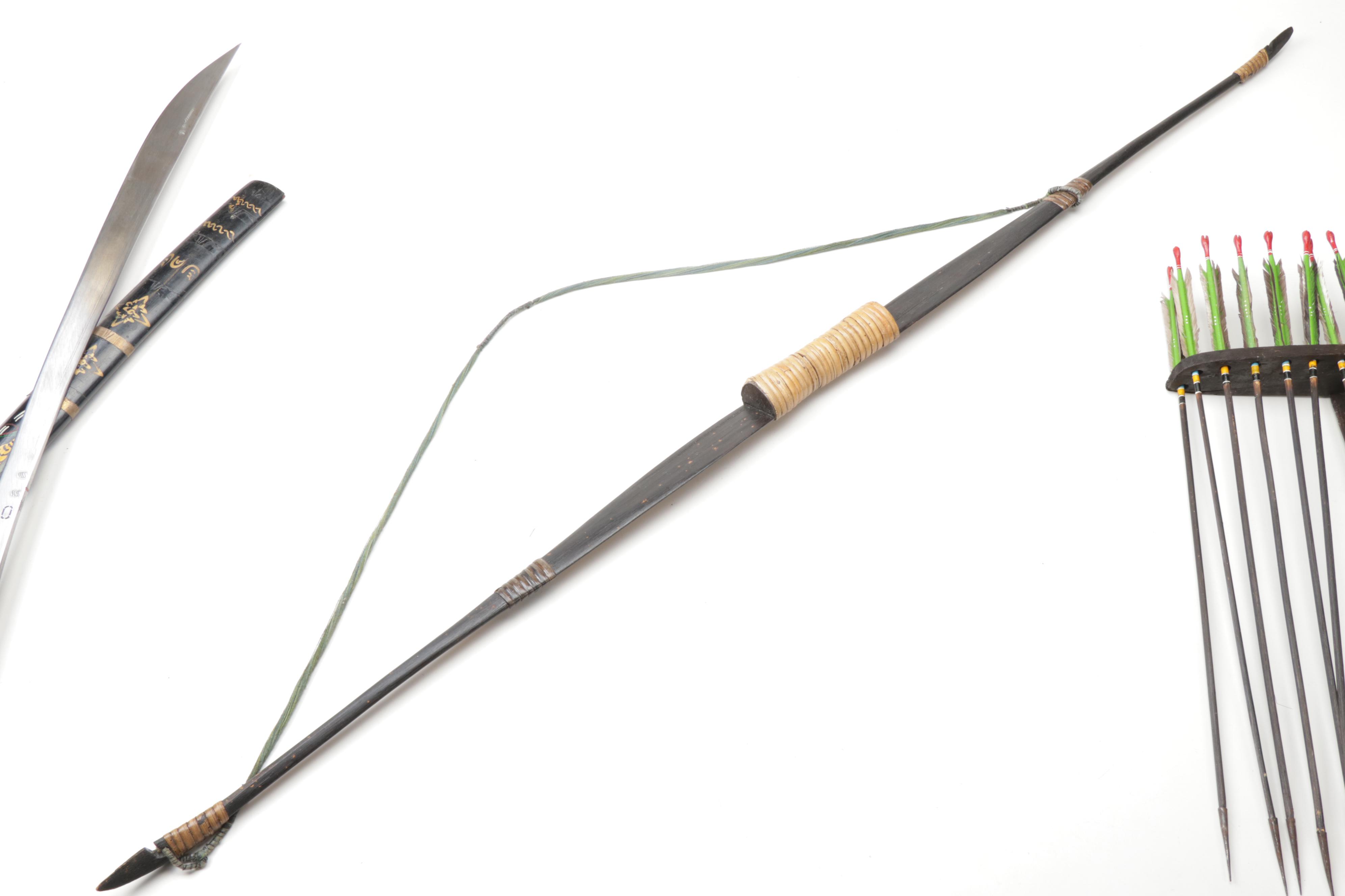 Southeast Asian Weapons Including Sword and Bow with Arrows, Vintage EBTH