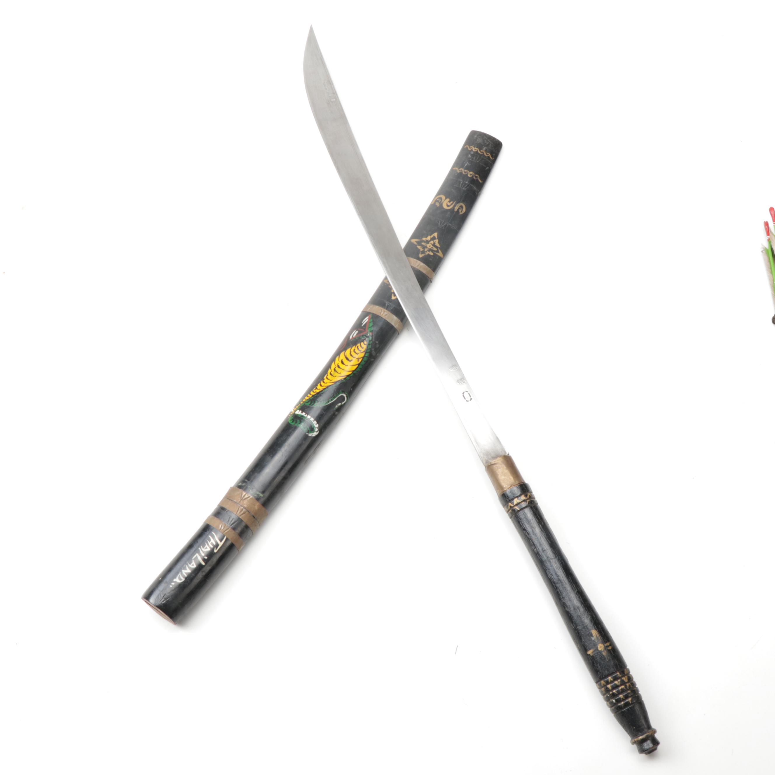 Southeast Asian Weapons Including Sword and Bow with Arrows, Vintage EBTH