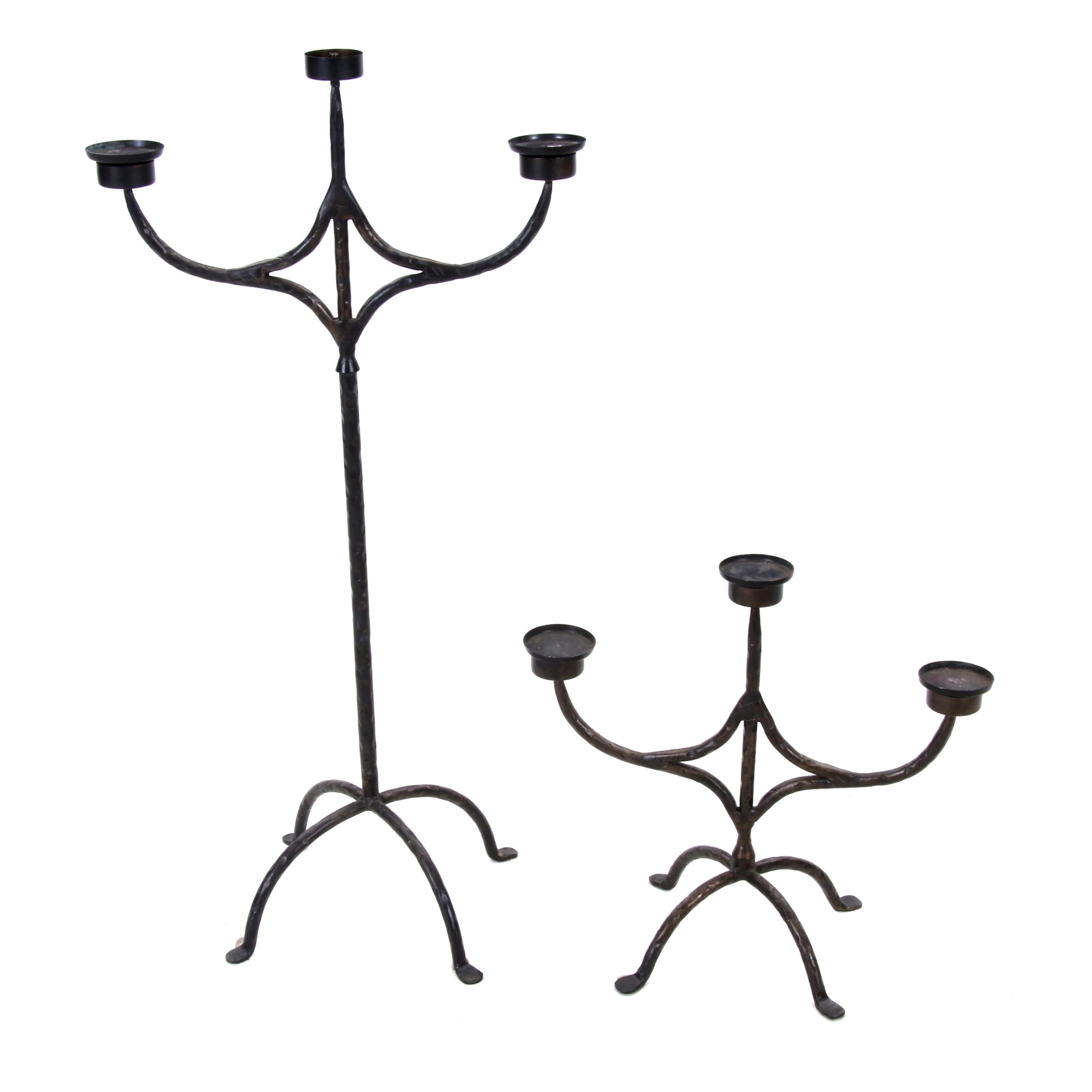 Black Wrought Iron Floor and Tabletop Pillar Candelabras EBTH