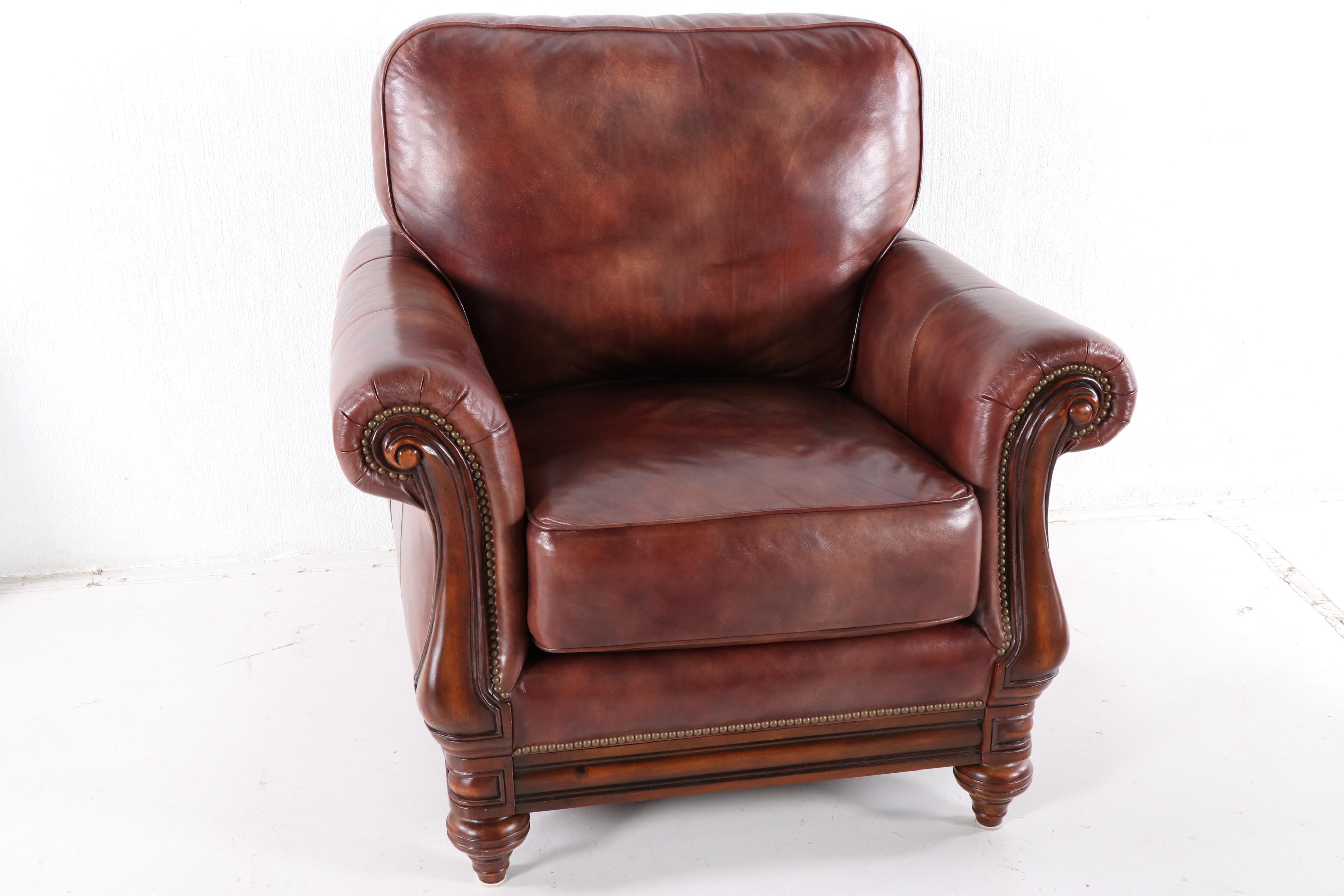 Bradington Young Leather Club Chair and Ottoman with Nailhead Trim EBTH