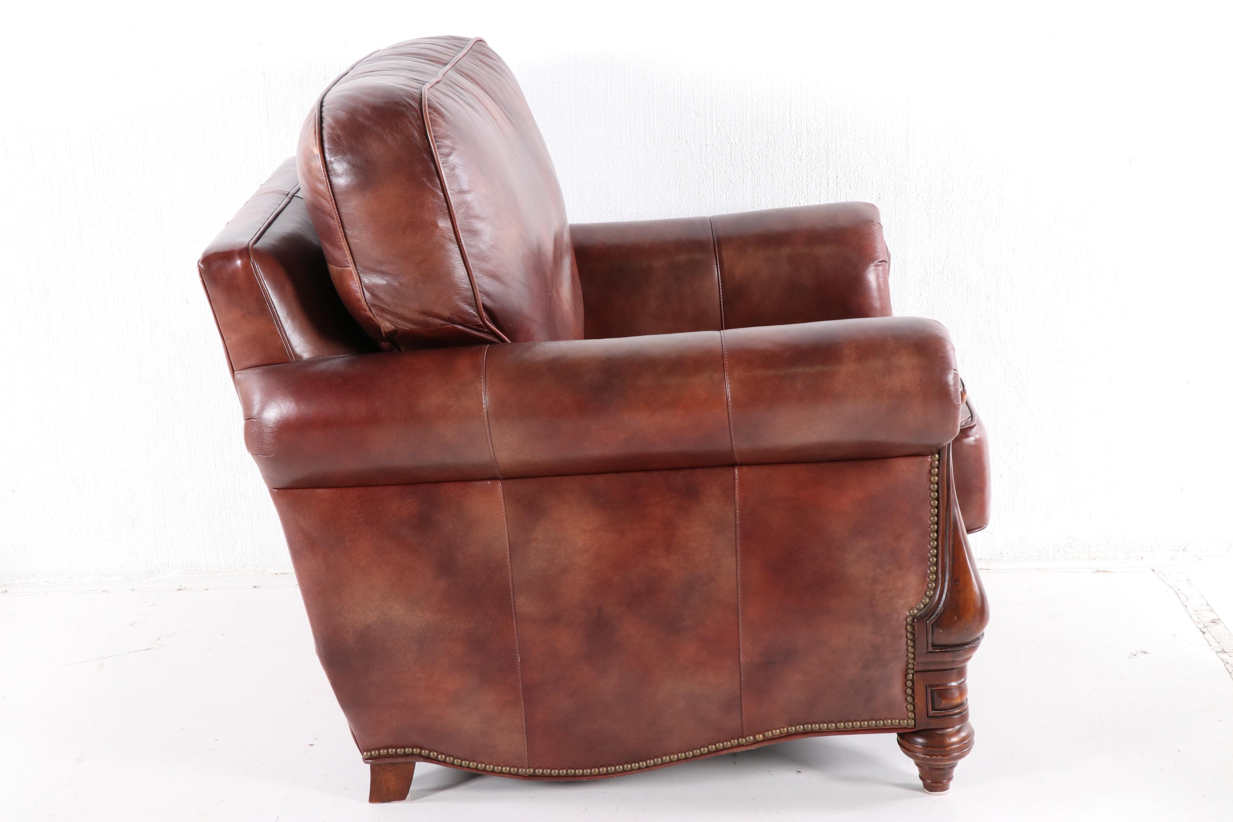 Bradington Young Leather Club Chair and Ottoman with Nailhead Trim EBTH