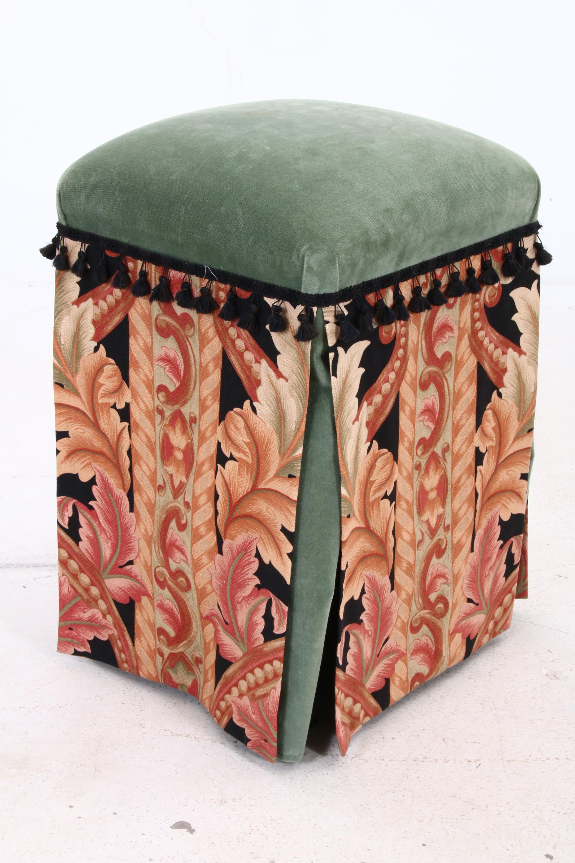 Skirted, Upholstered Wooden Counter Height Stools, Pair EBTH