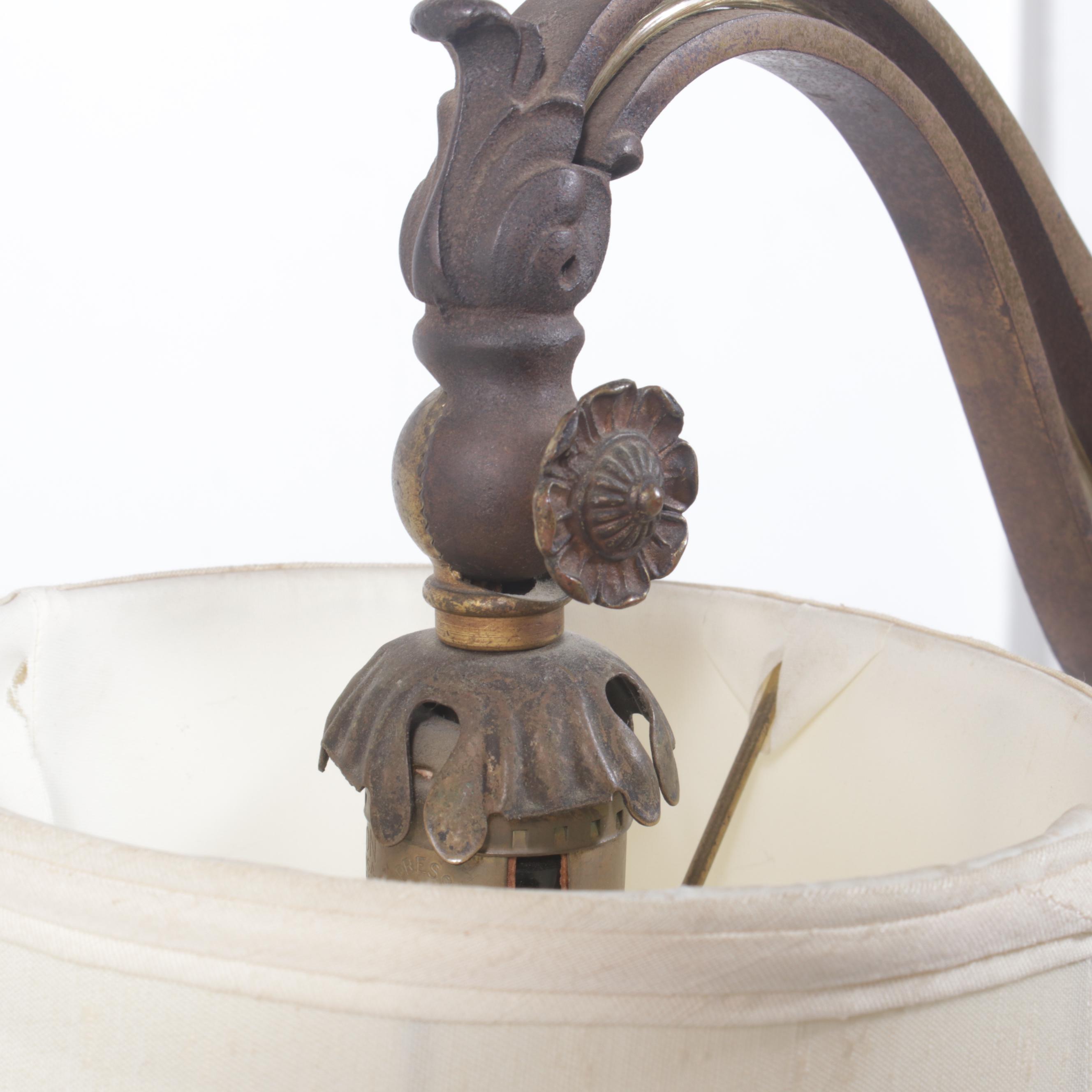 Victorian Style Cast Iron Bridge Arm Floor Lamp with Marble Base, Mid