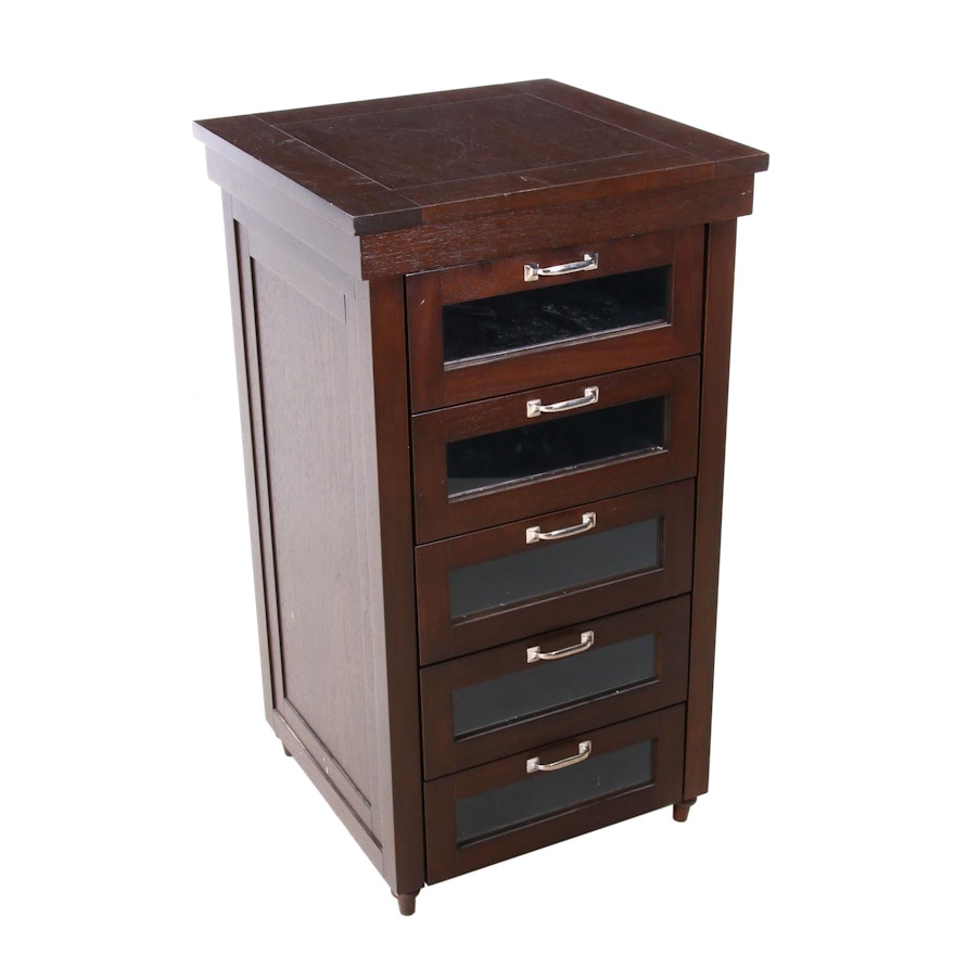 Five Drawer Glass Front Vanity Storage Cabinet Contemporary Ebth