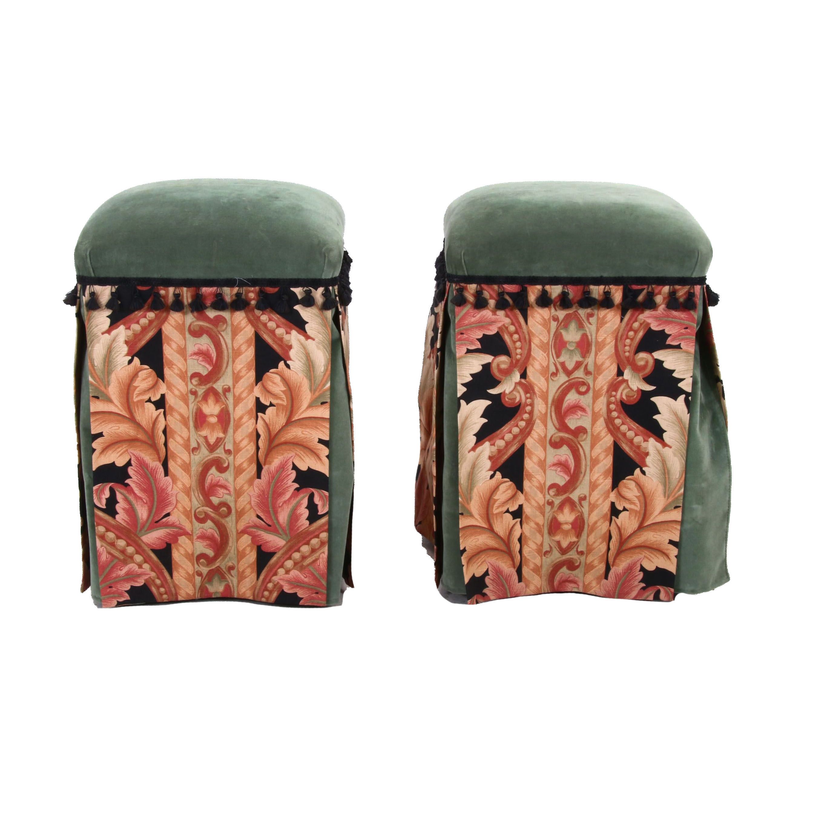 Skirted, Upholstered Wooden Counter Height Stools, Pair EBTH