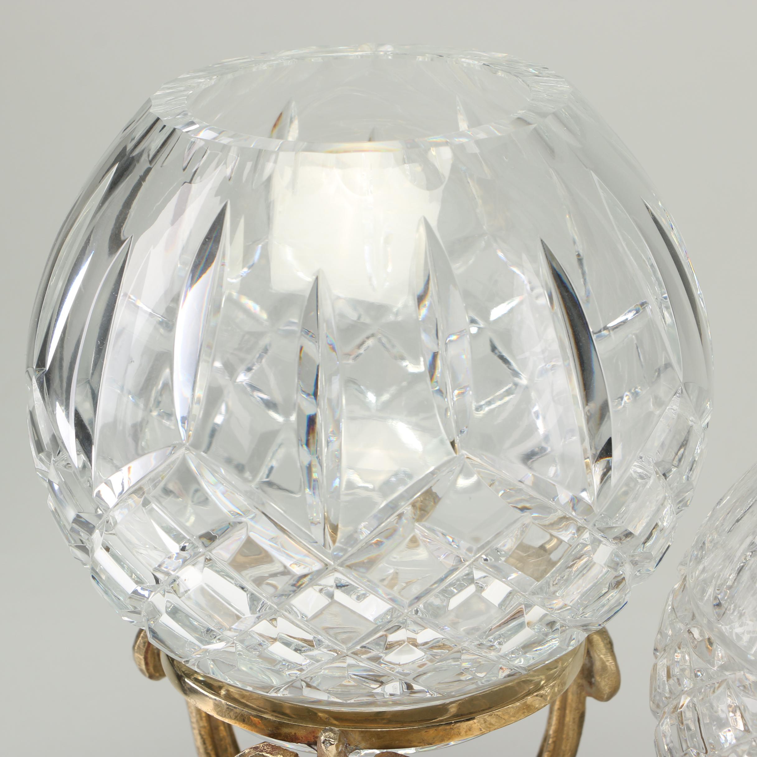 Crystal Globe Vases on Brass Stands EBTH