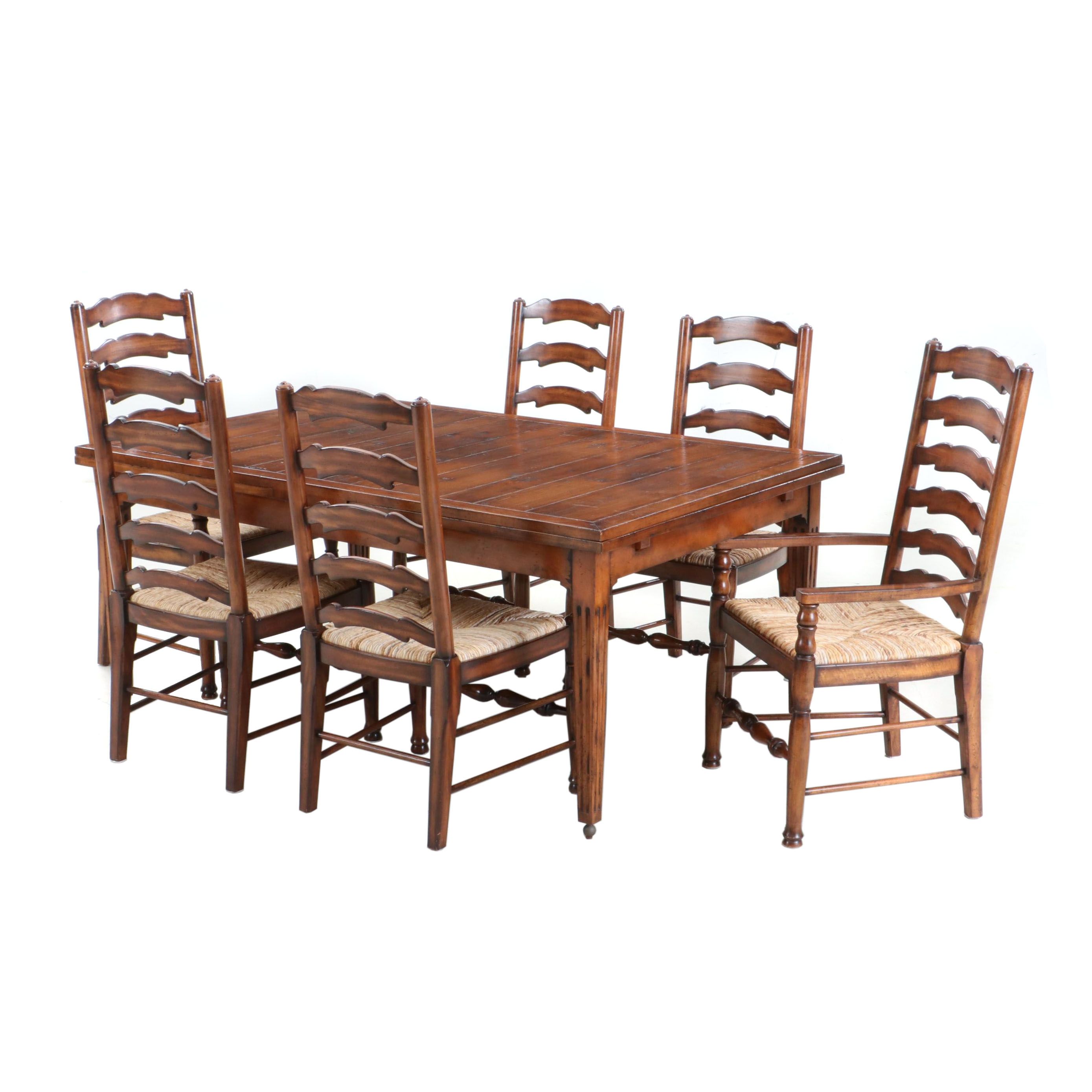 Henredon Draw Leaf Dining Table In Mahogany Finish With Maitland Smith Chairs