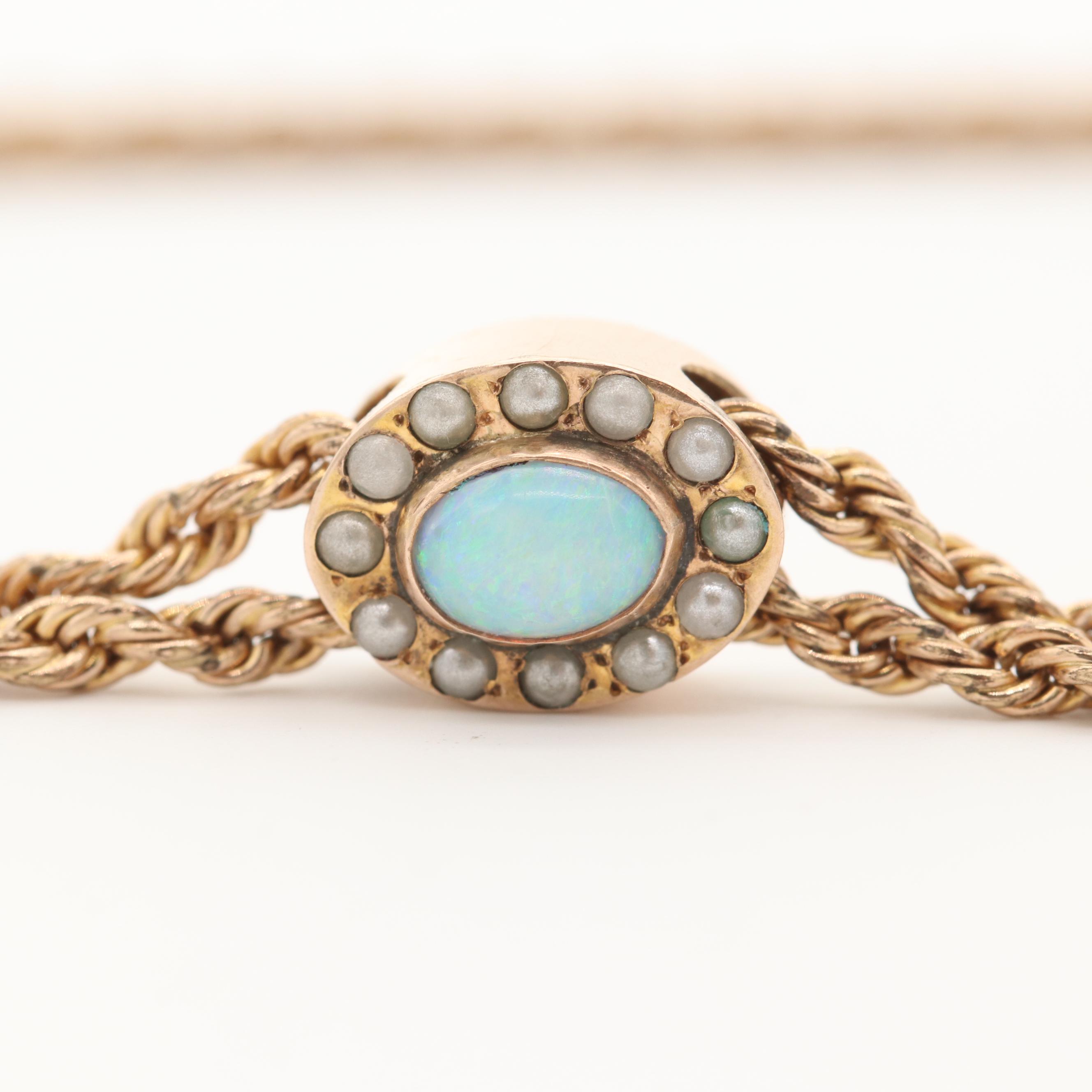 Victorian H. F. Barrows Watch Fob Chain with 10K Gold Opal Slide EBTH