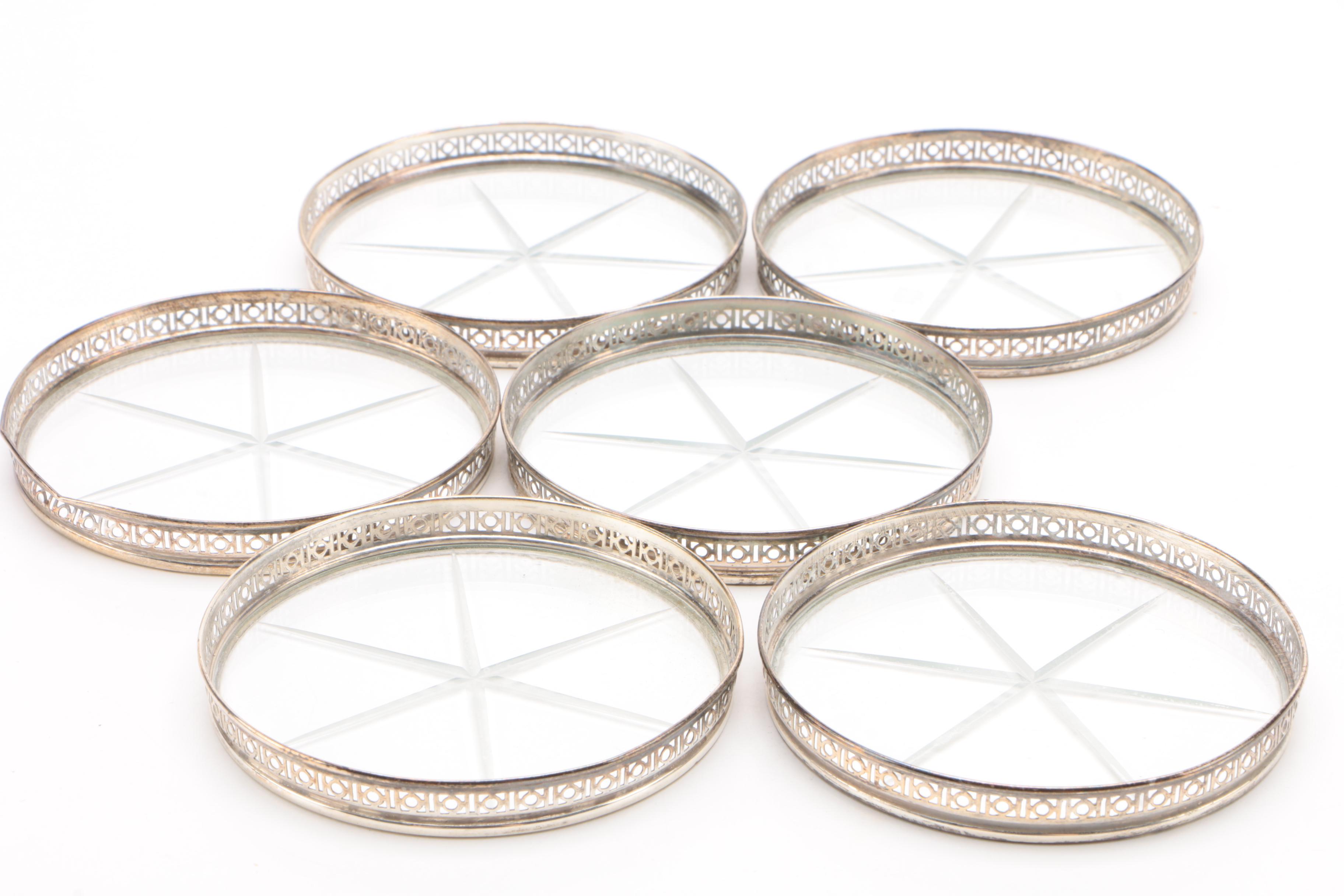 Sterling Silver and Etched Glass Coasters Including ster Company