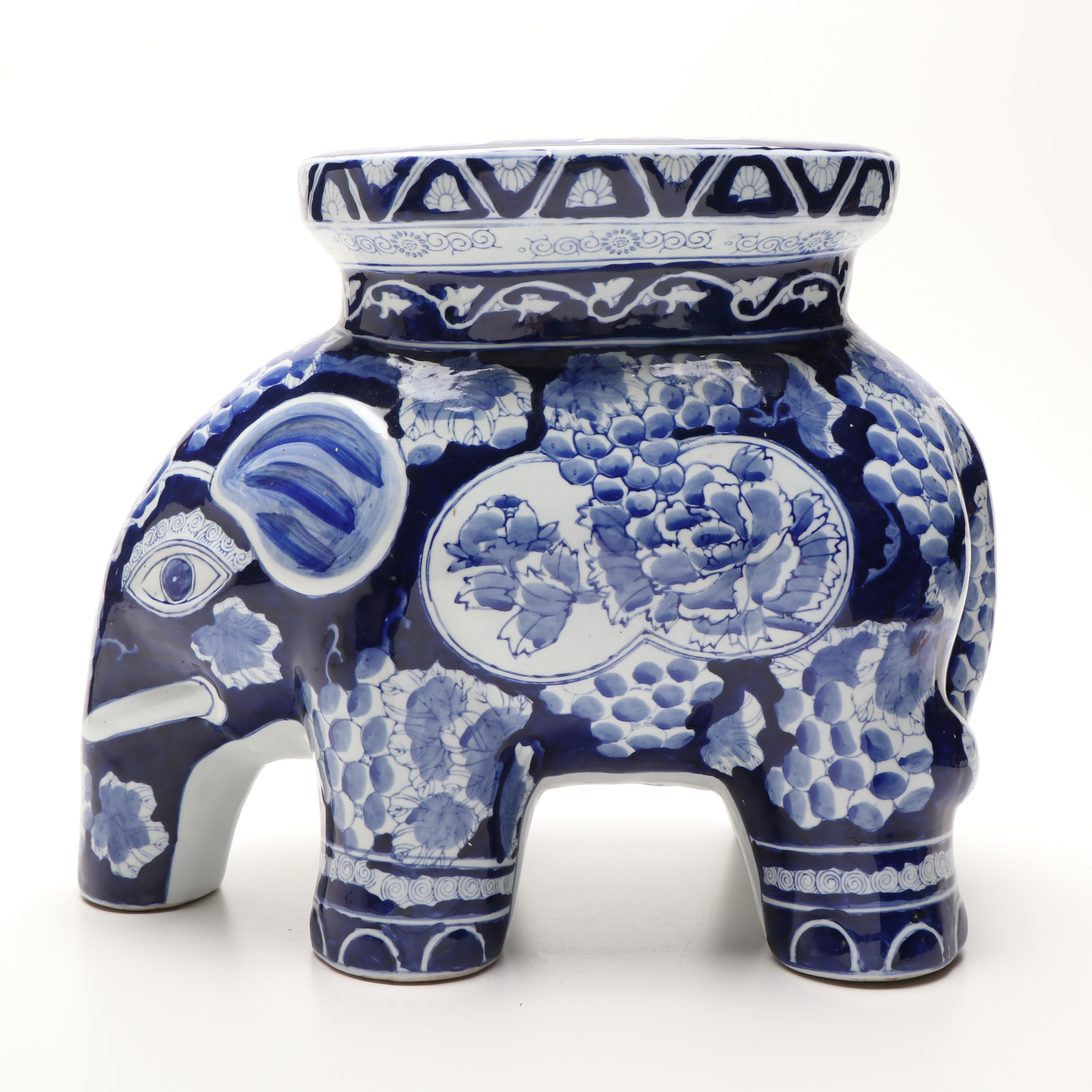 Chinese Blue and White Elephant Porcelain Garden Stool | EBTH