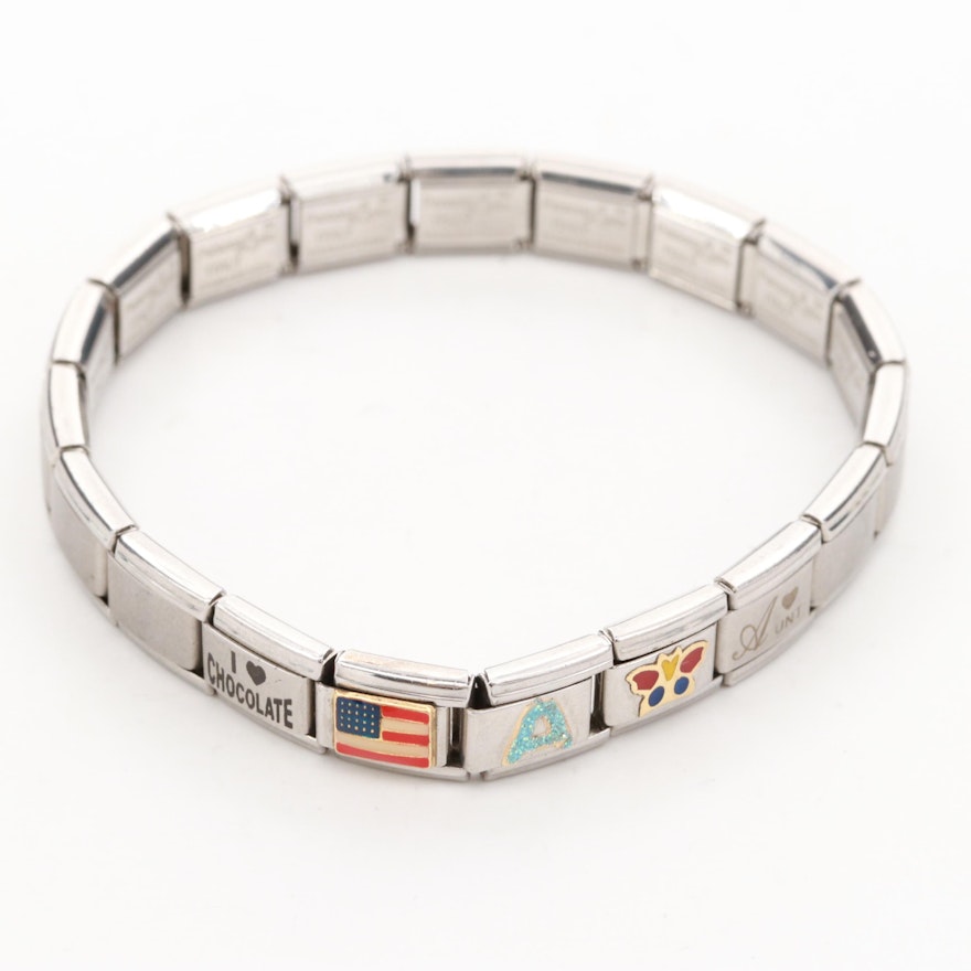 Stainless Steel Expendable Italian Charm Bracelet with Five Charms | EBTH