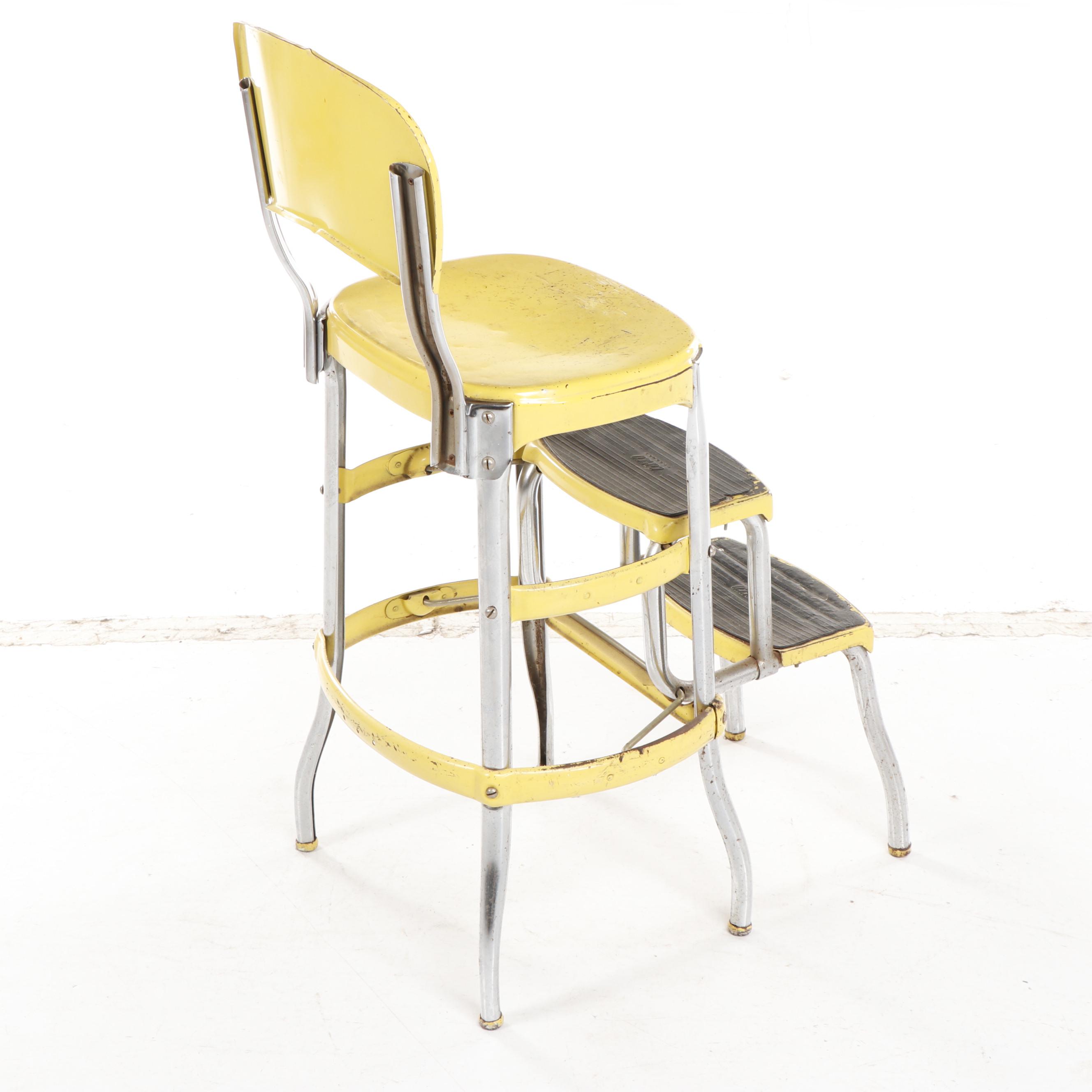 Cosco Yellow Metal Step Stool Counter Chair, MidCentury EBTH