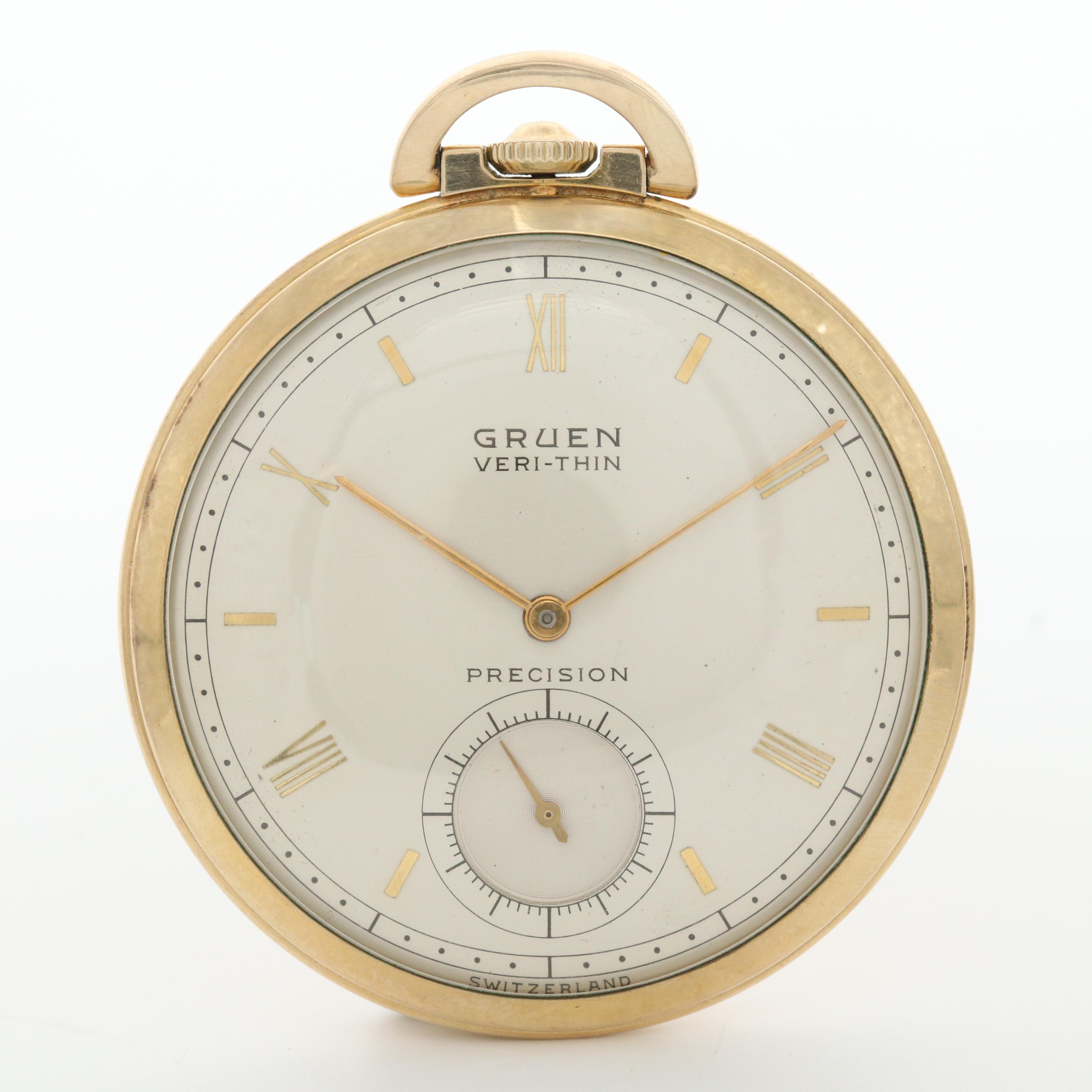Vintage Gruen Veri Thin 10K Gold Filled Pocket Watch, 1947 EBTH