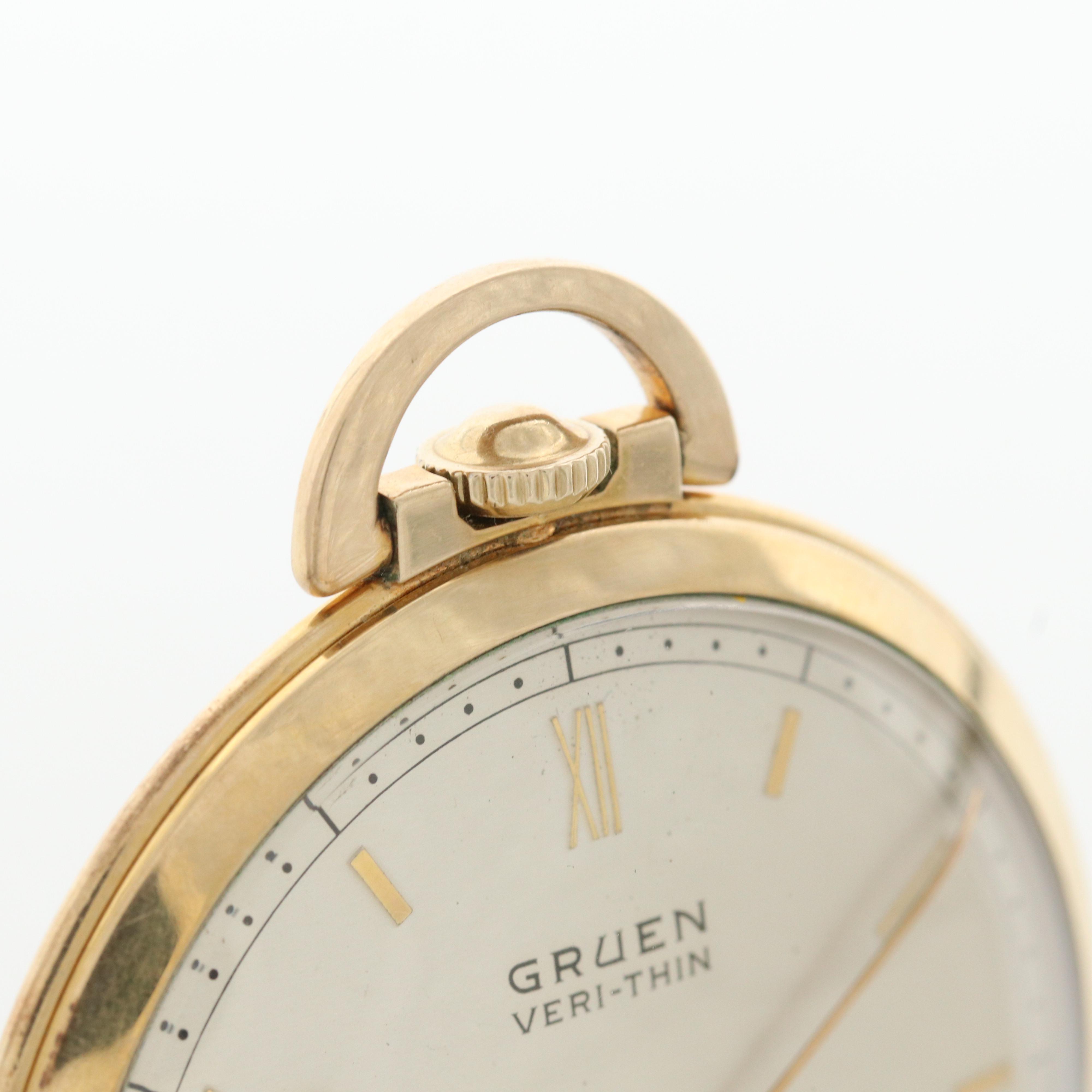 Vintage Gruen Veri Thin 10K Gold Filled Pocket Watch, 1947 EBTH