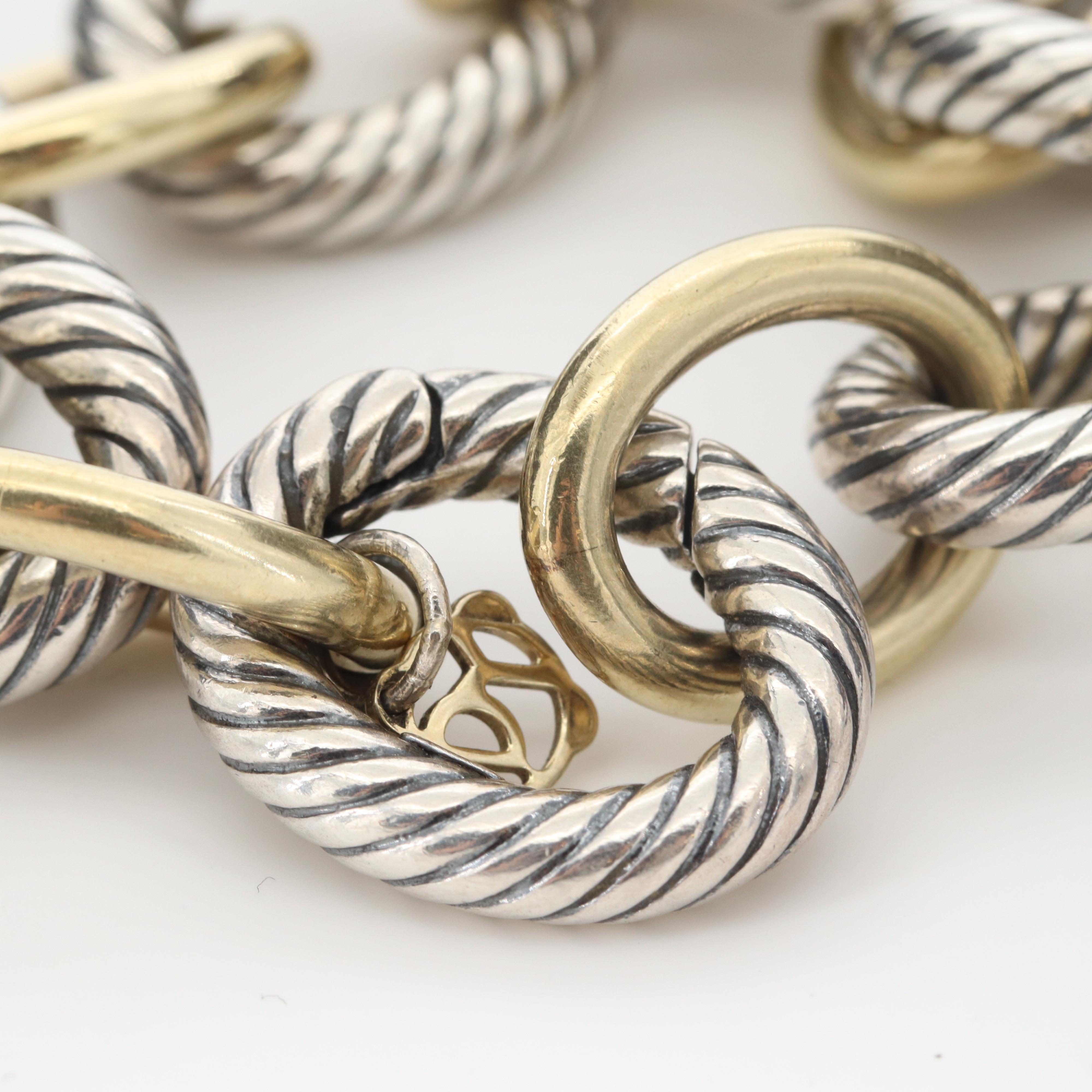 David Yurman Large Oval Link Sterling Silver and 18K Yellow Gold